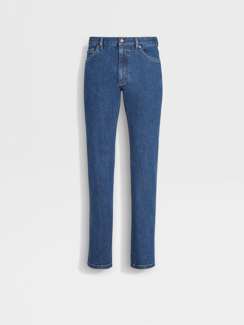 BLUE STONE-WASHED STRETCH COTTON ROCCIA JEANS - 1