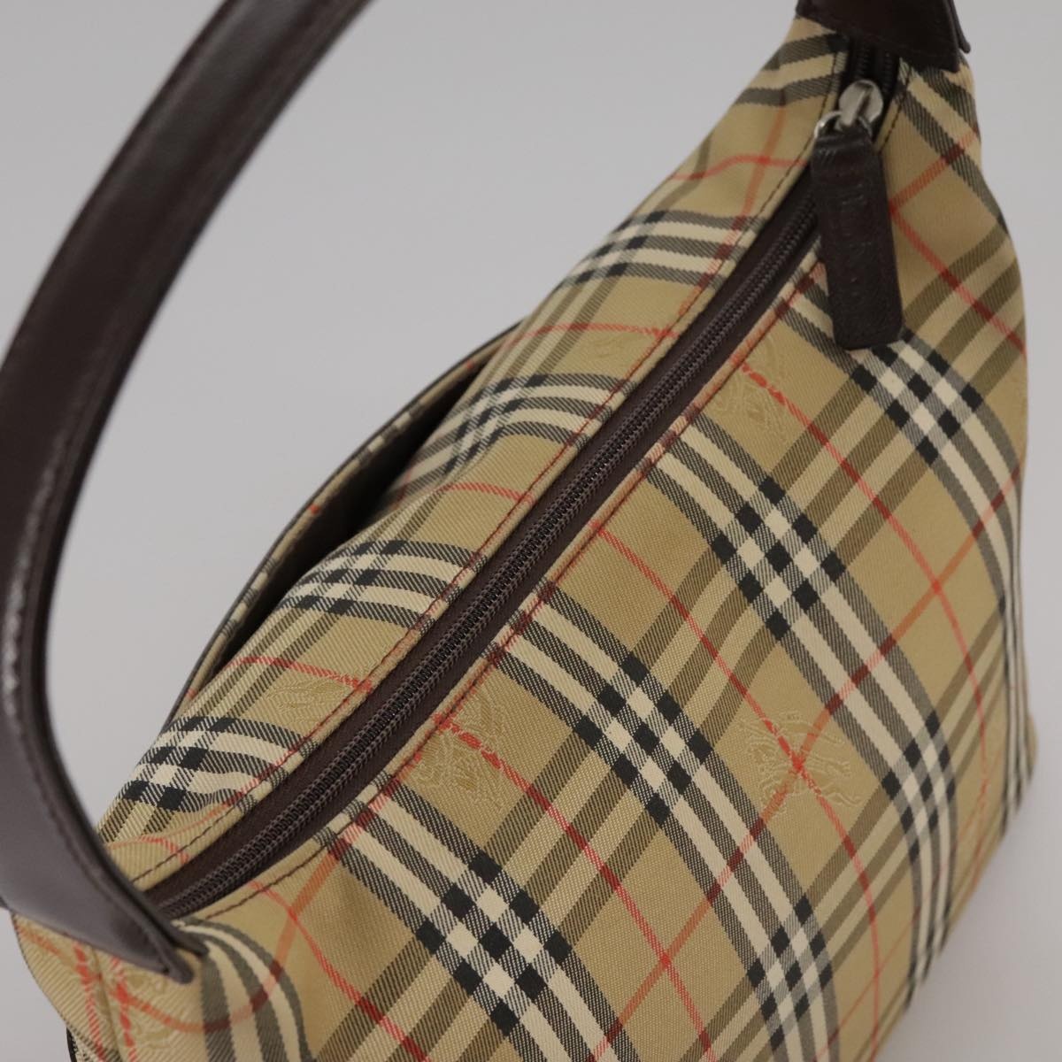 Burberry Hand Bag Canvas Leather Beige Brown Silver - 6