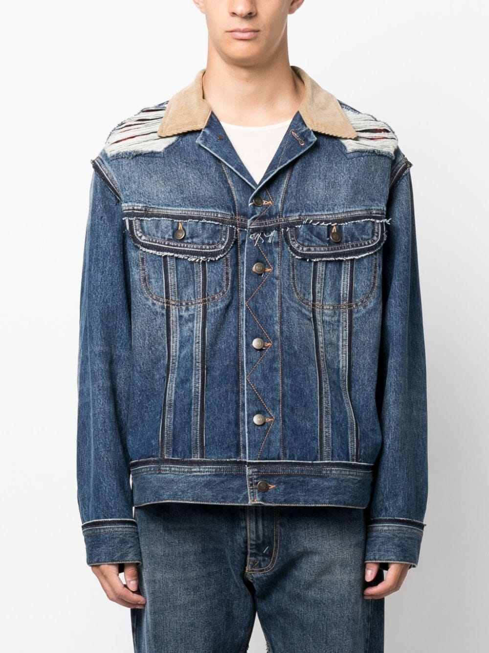ripped-detailing denim jacket - 3