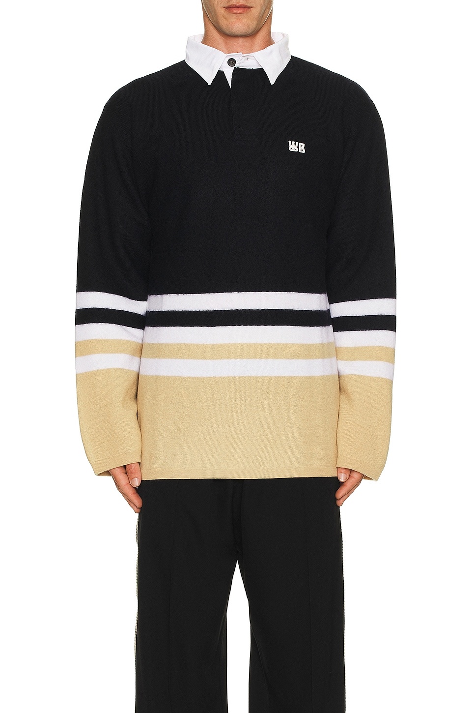 BLACKPINK ジェニー 着用 Wales Bonner Polo Cypher Wales Bonner Cypher Polo Shirt - Navy / Sand - MA24JA13-CO18