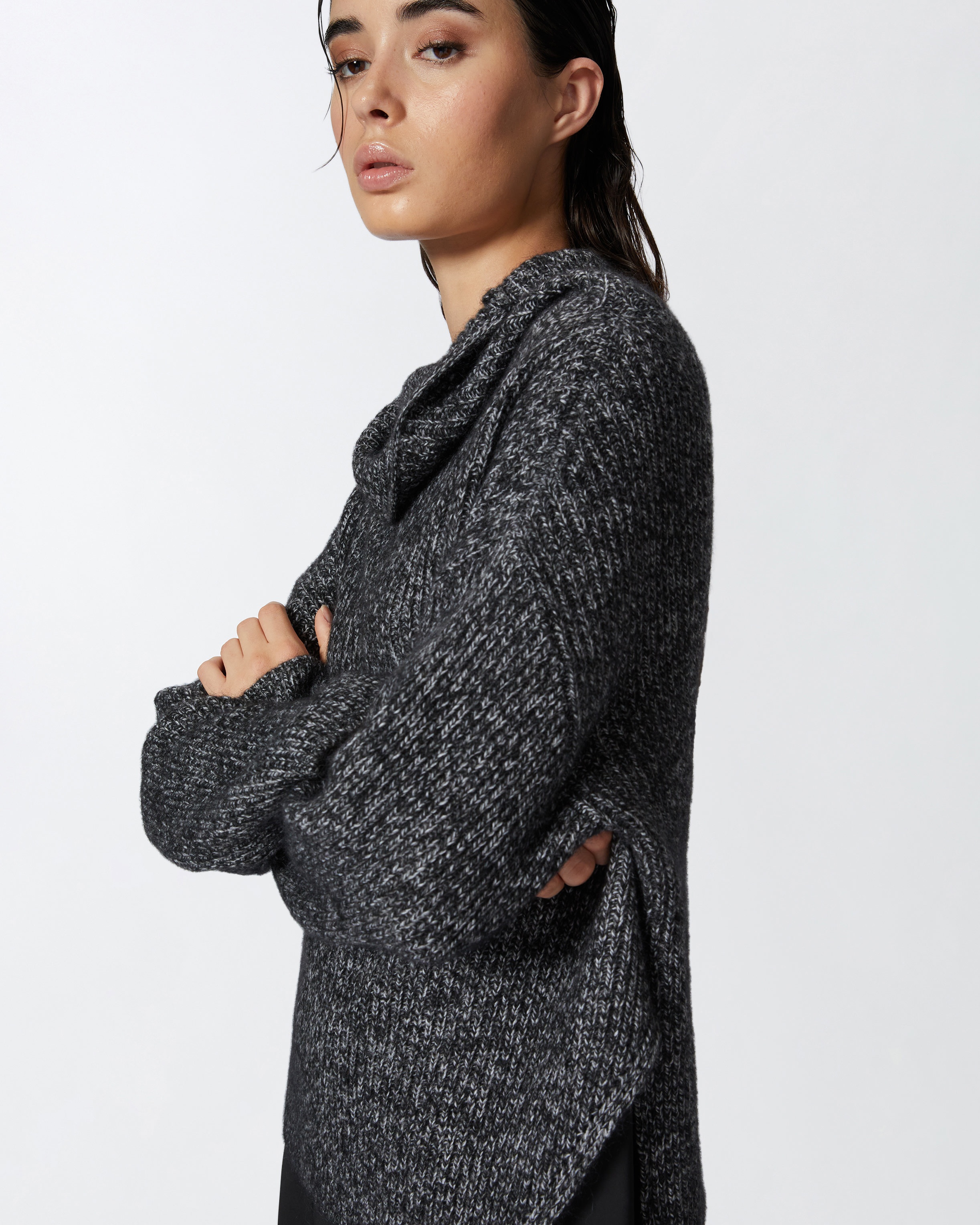 DUAL-FABRIC DRESS WITH ALPACA-BLEND SWEATER - 5