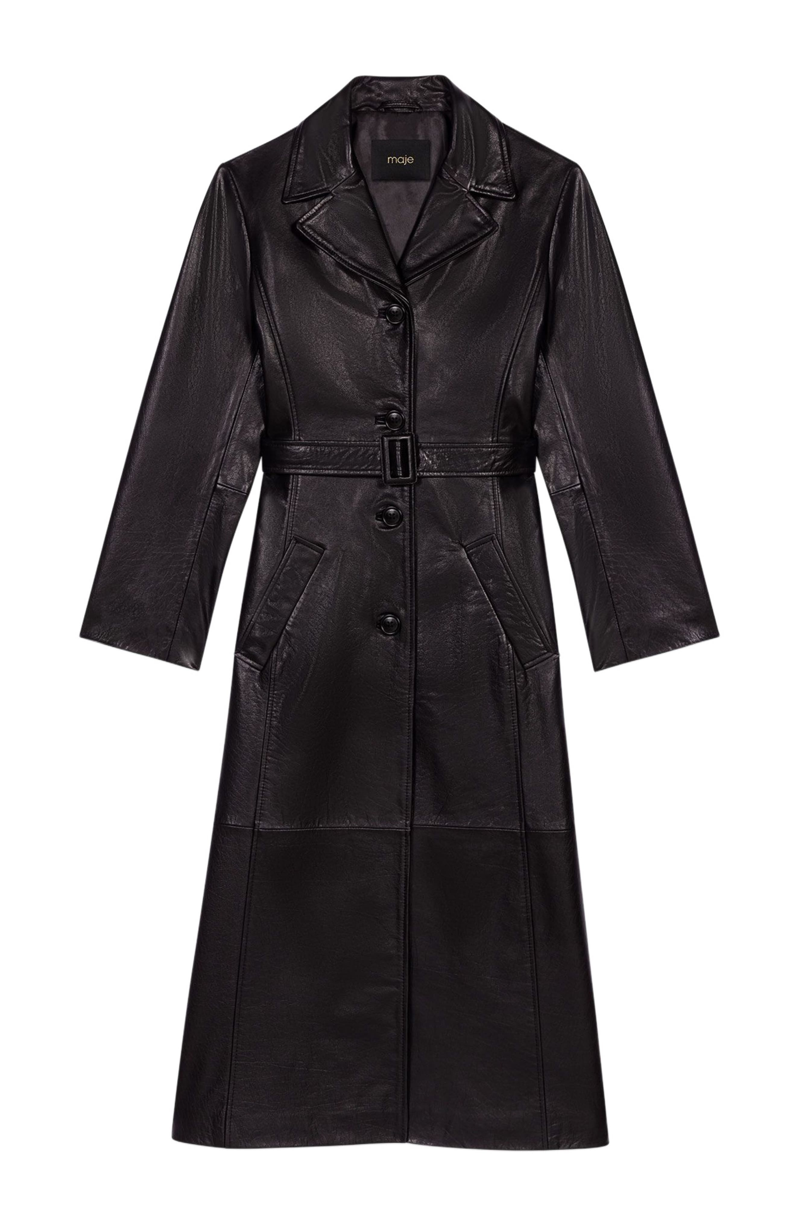 maje Long leather trench coat in Black at Nordstrom - 7