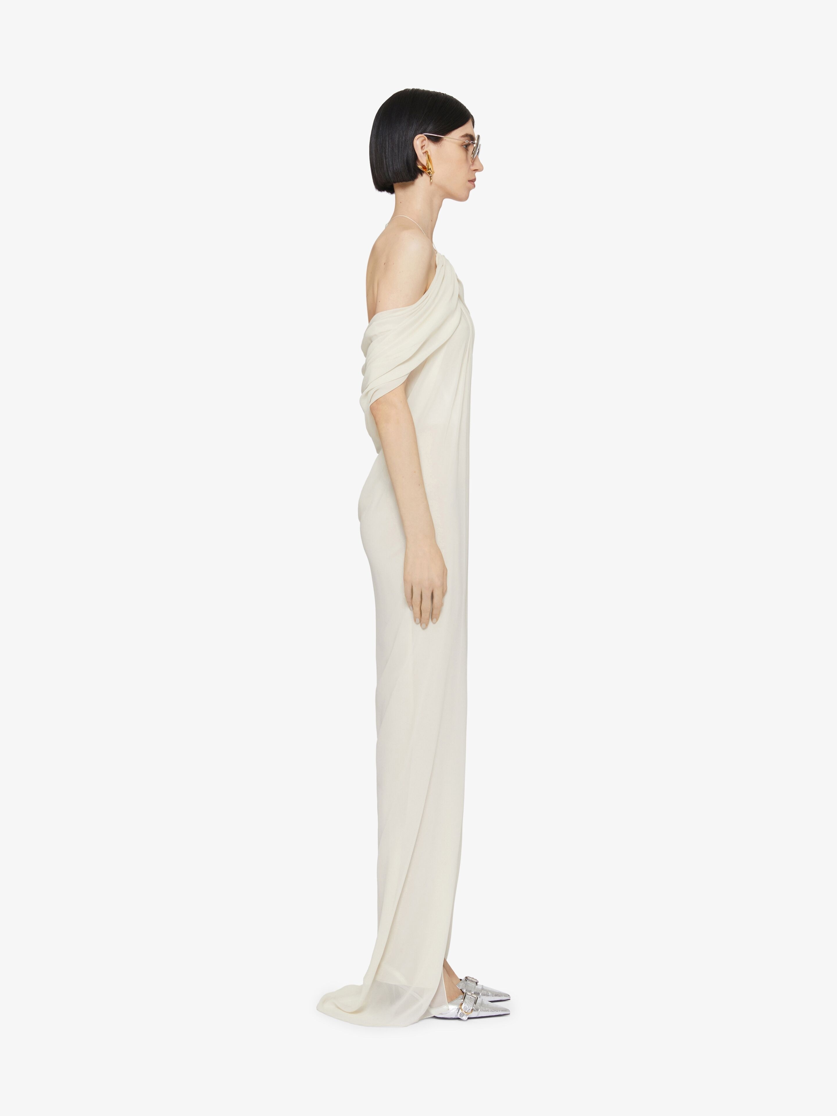 EVENING DRAPED DRESS IN SILK WITH CRYSTALS DÉTAIL - 3