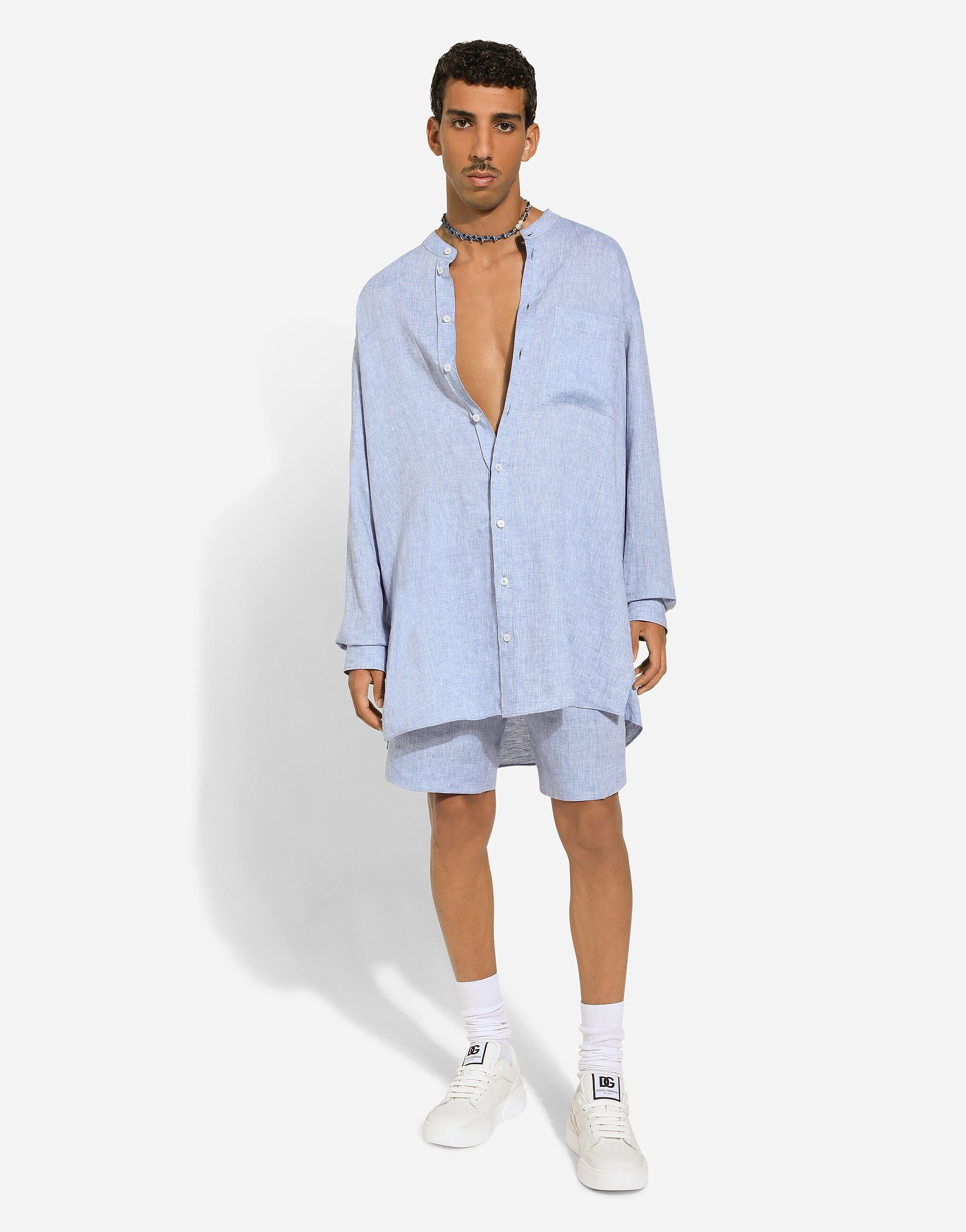 Oversize linen shirt with Mandarin collar - 2