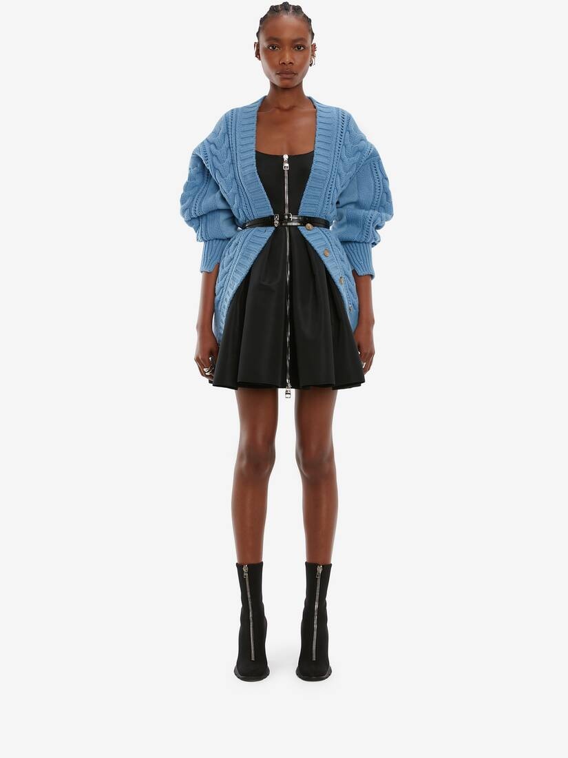 Chunky Cable Knit Cardigan in Blue - 2