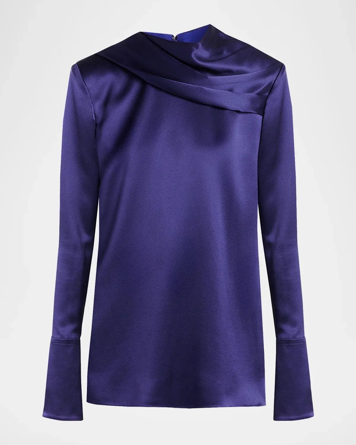 Draped Silk Long-Sleeve Tunic Blouse - 1