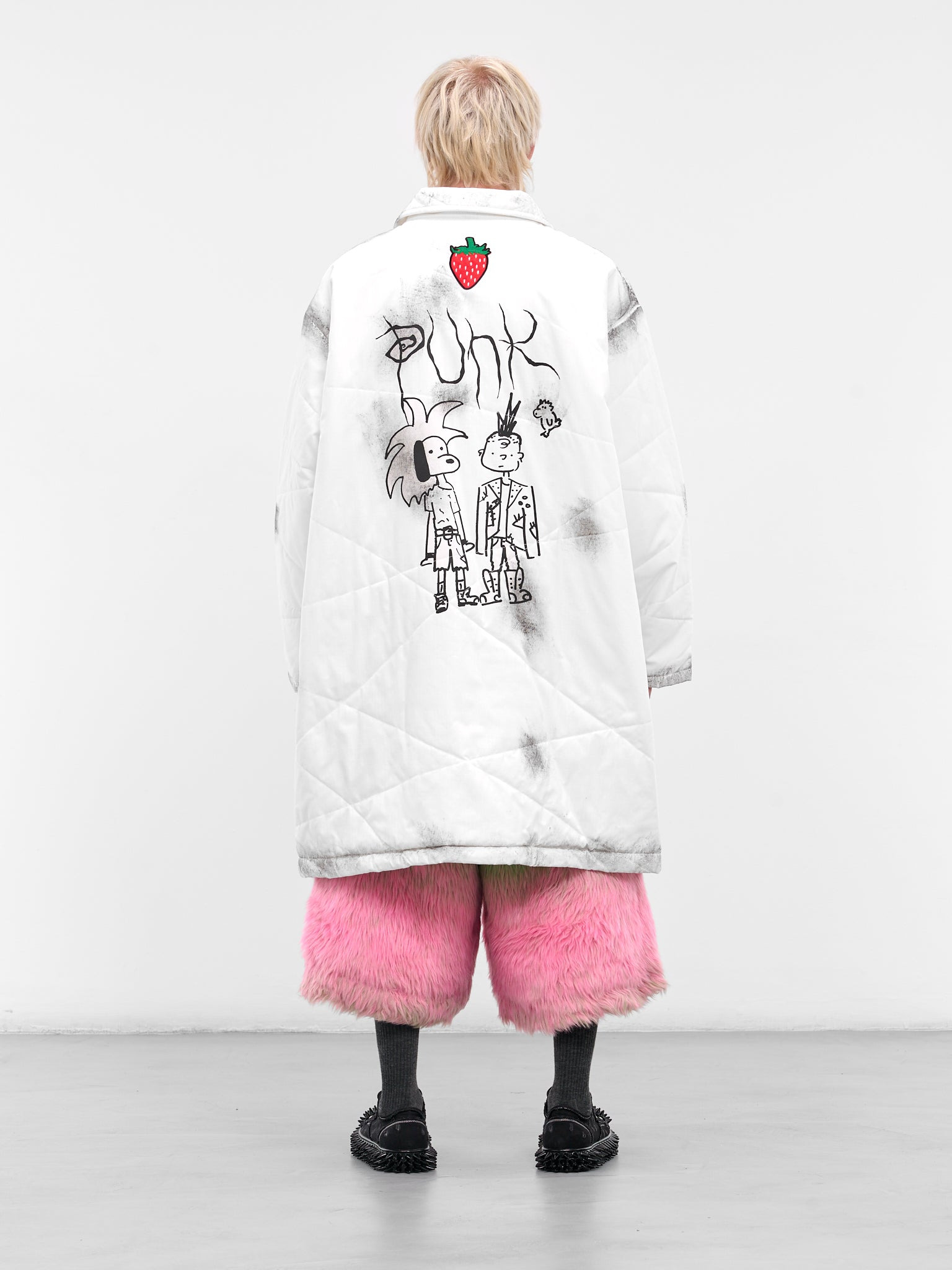 White Punk Graphic Quilted Coat - 3