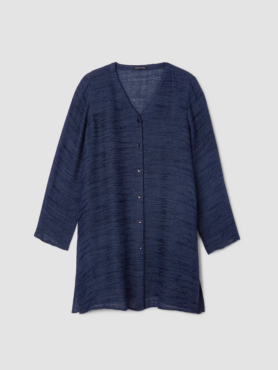 Linen Gauze Strata V-Neck Long Top - 1