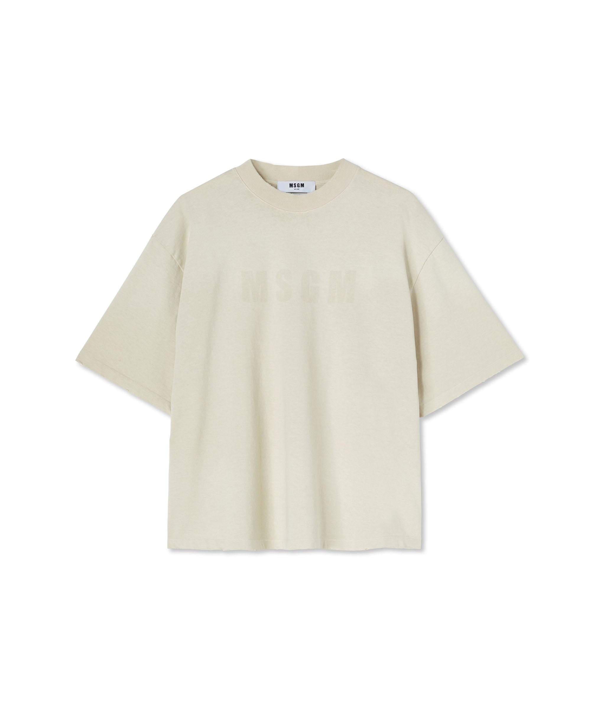 Cotton crewneck t-shirt with MSGM large print logo - 1
