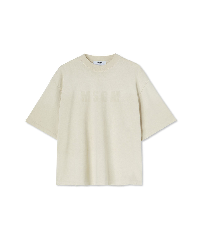 Cotton crewneck t-shirt with MSGM large print logo 1