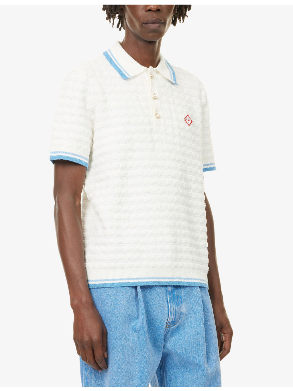 Striped Logo-Patch Cotton-Blend Boucle Polo Shirt - 3