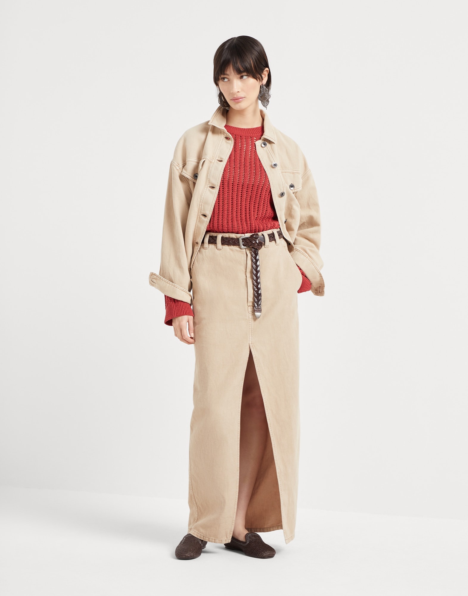 Garment-dyed cotton and linen cover four-pocket jacket with monili - 5