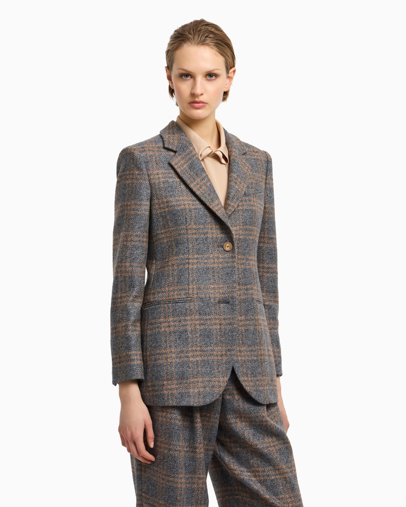 EMPORIO ARMANI ICON VIRGIN-WOOL BLEND SINGLE-BREASTED BLAZER WITH CHECK MOTIF outlook