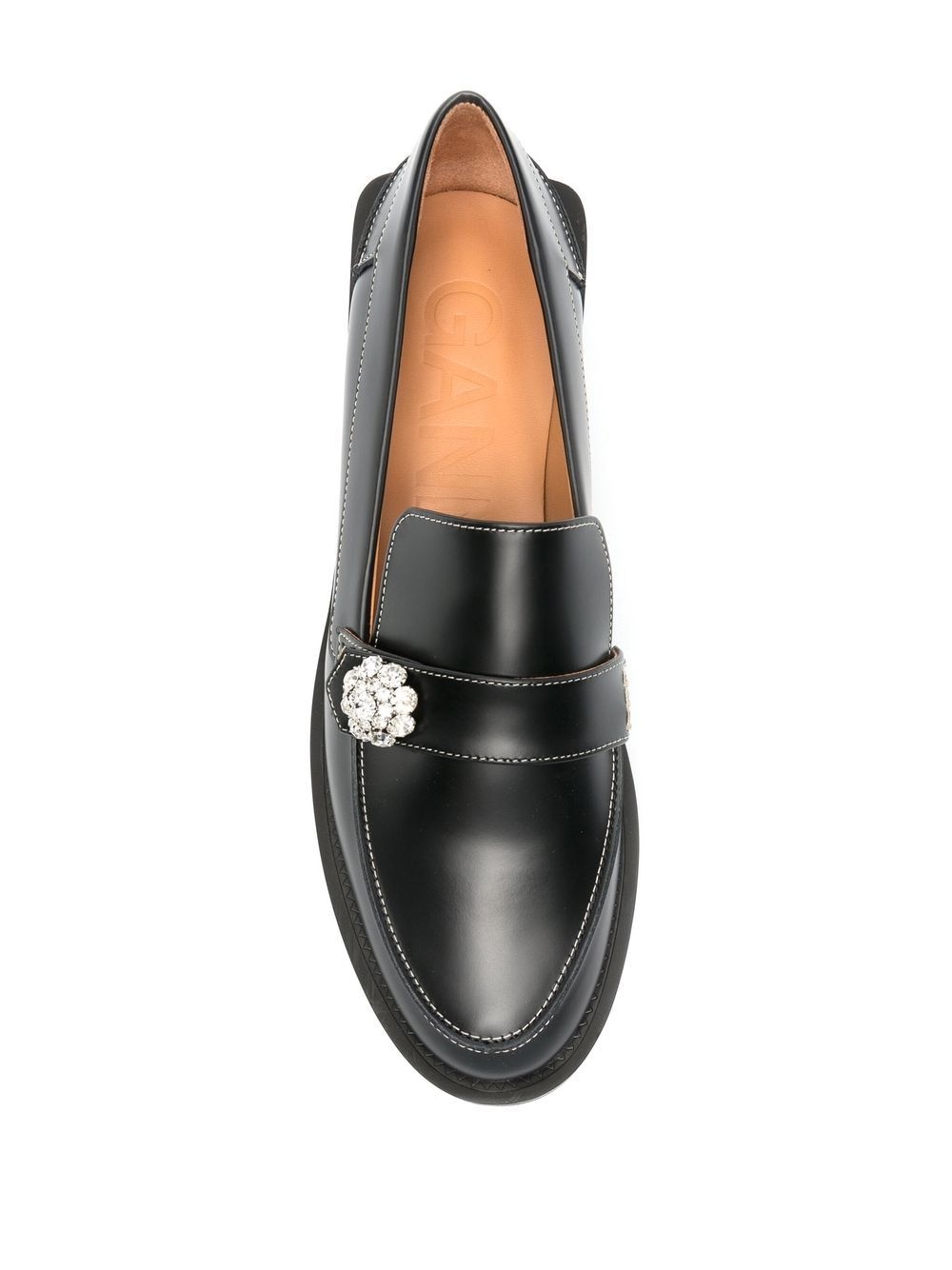 crystal-button leather loafers - 4