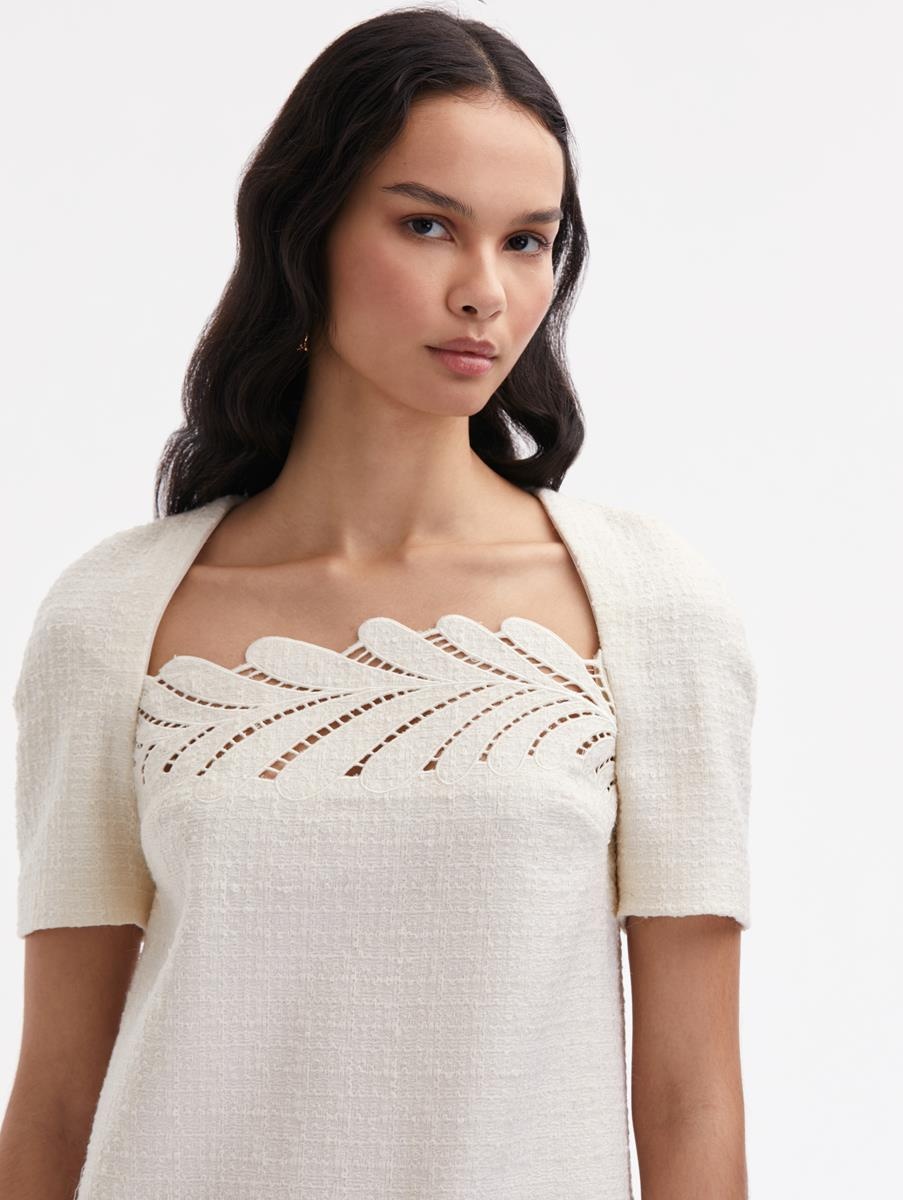 FERN EMBROIDERED TWEED SHIFT DRESS - 4