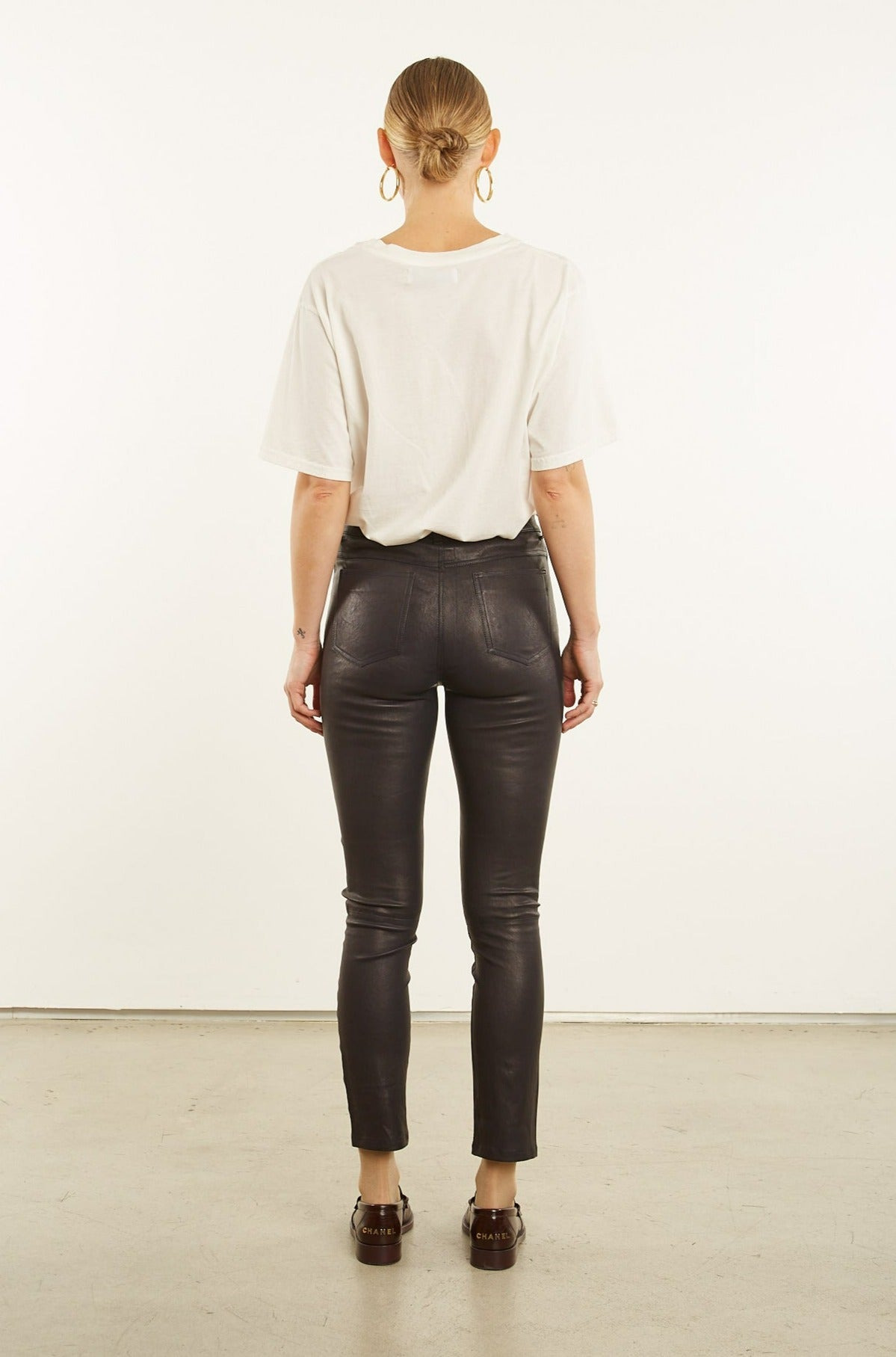 BLACK LEATHER 5 POCKET SLIM PANTS - 2