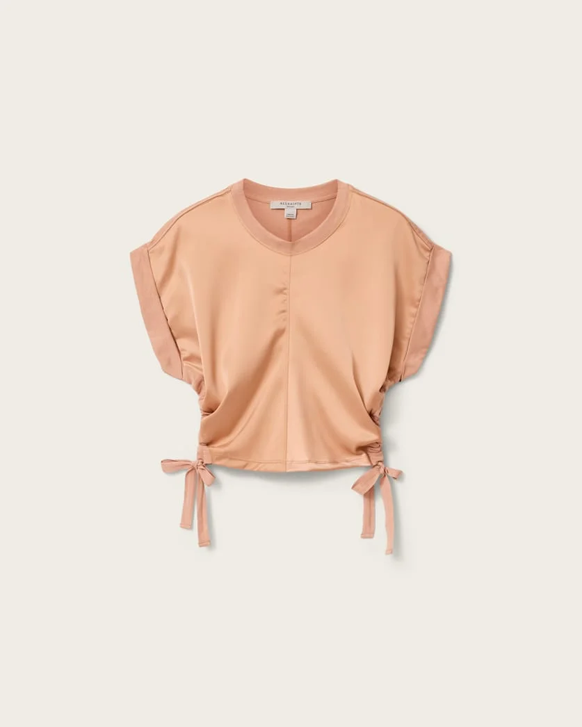 MIRA CROPPED SATIN DRAWCORD T-SHIRT - 1
