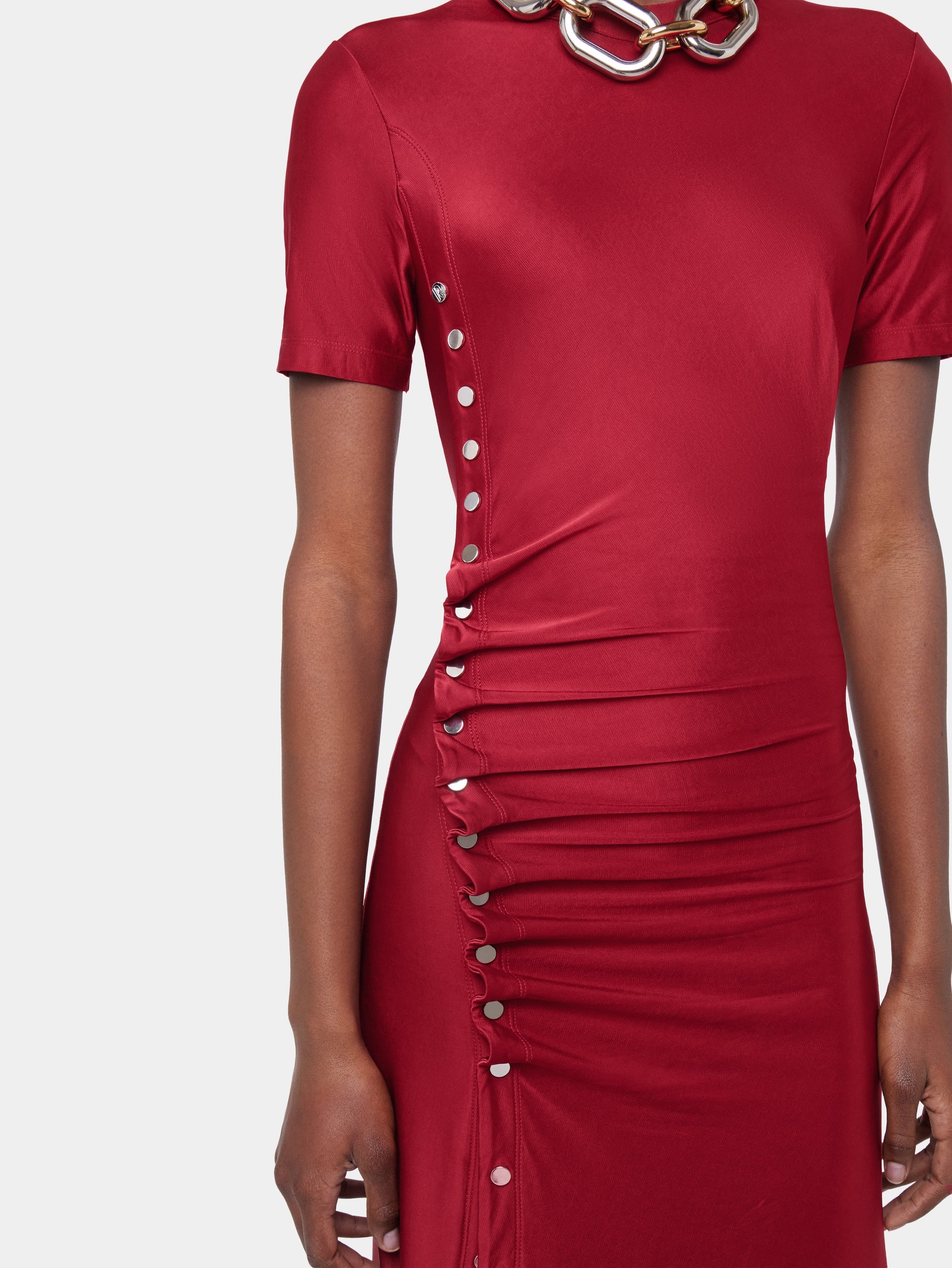 RED LONG DRAPED DRESS IN JERSEY - 7