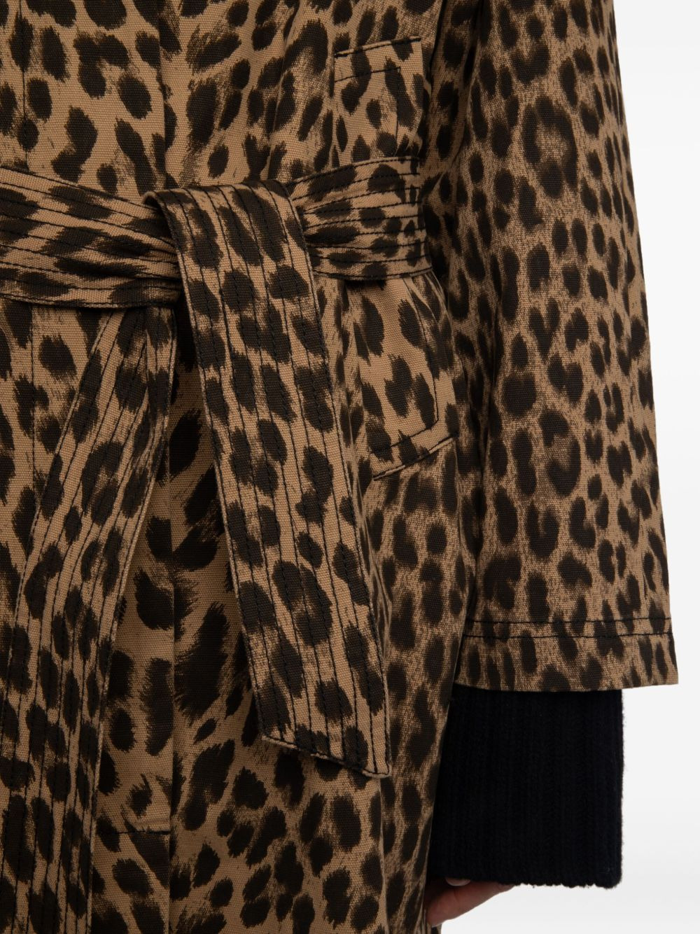 leopard-print belted coat - 5