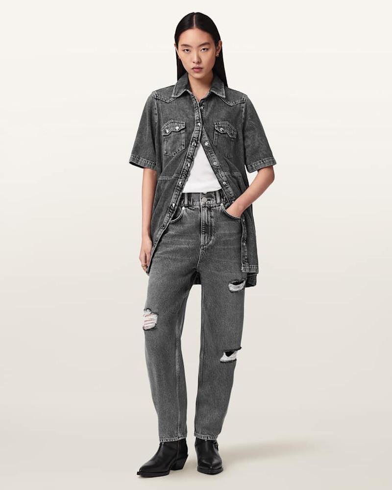 DAISY TAPERED LEG DISTRESSED DENIM JEANS 6