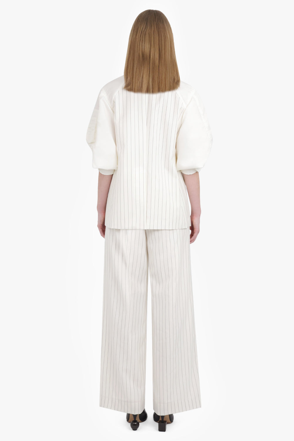 CONTRAST BALLOON S/S DOUBLE BREASTED STRIPE JACKET | OFF WHITE/BLACK - 5