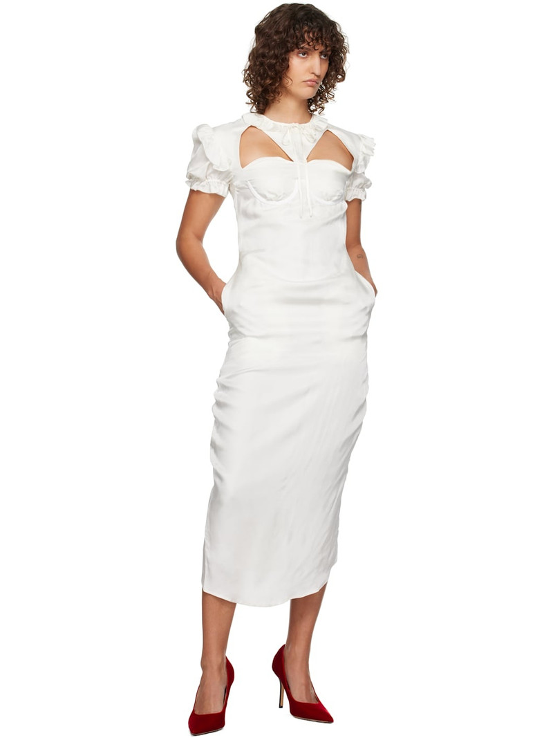 pushBUTTON White Cutout Point Frill Midi Dress outlook