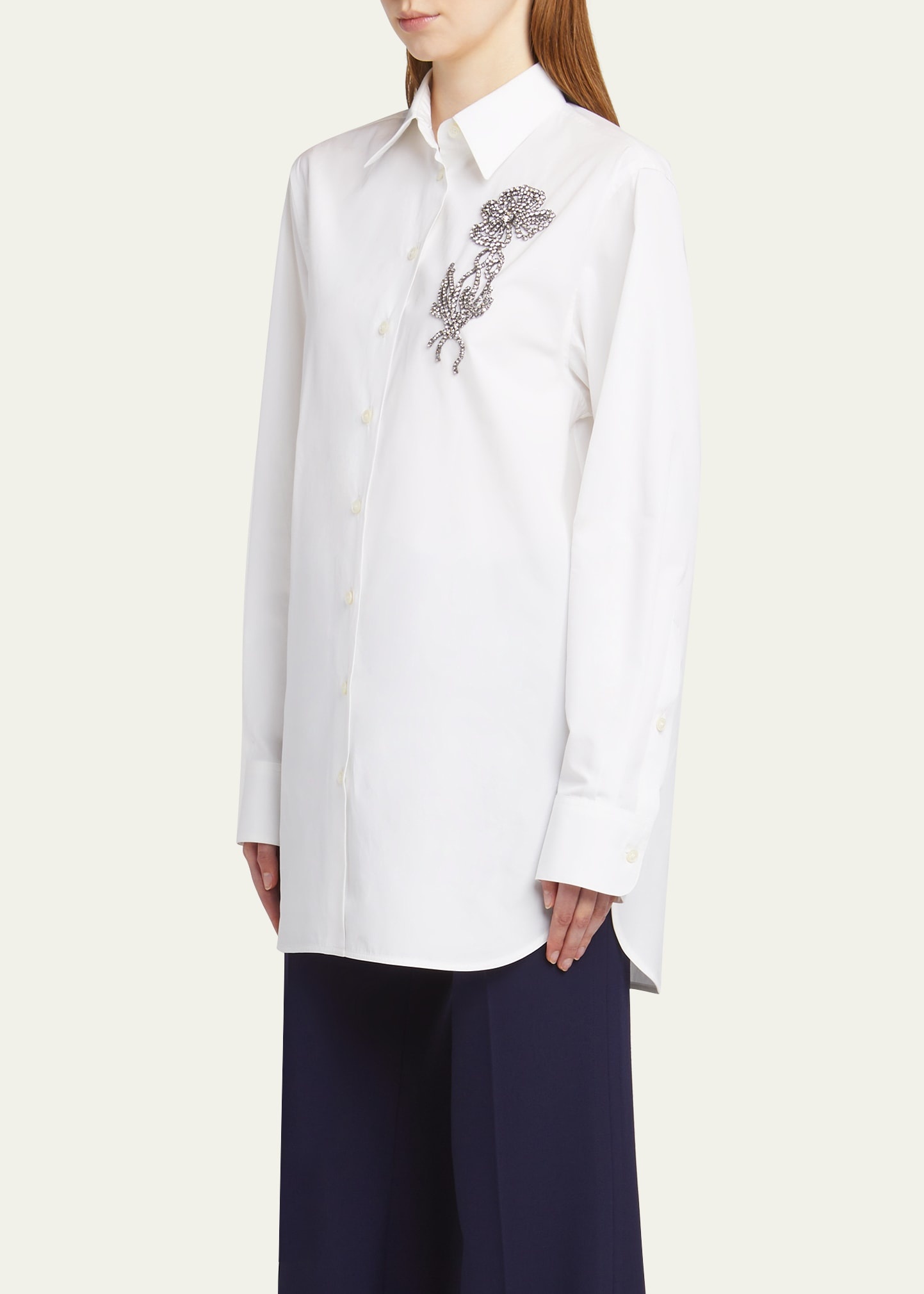 Crystal Floral Embroidered Long-Sleeve Blouse - 4