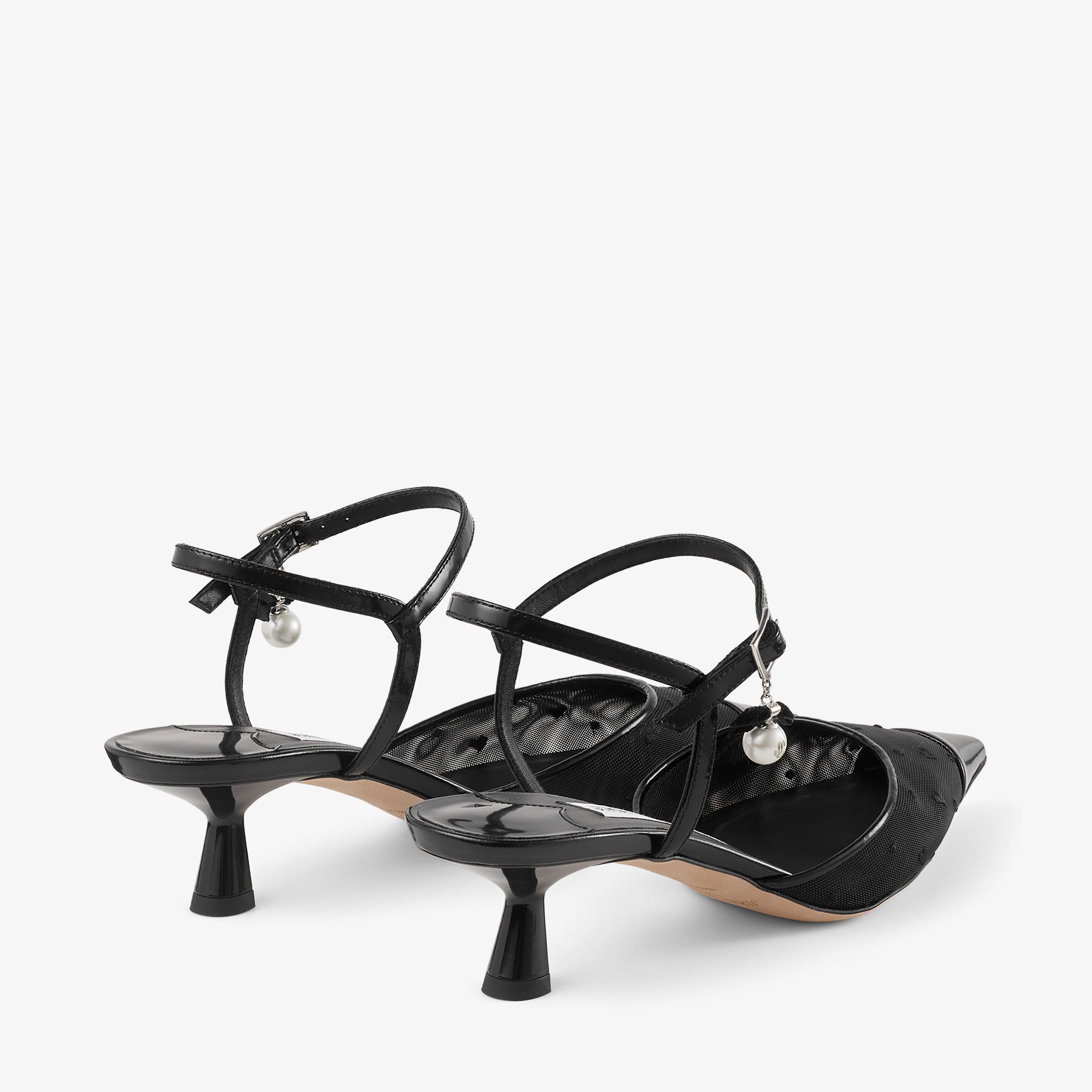 Aren Sling Back 45
Black Spazzolato and Heart Mesh Slingbacks with Pearl Charm - 5