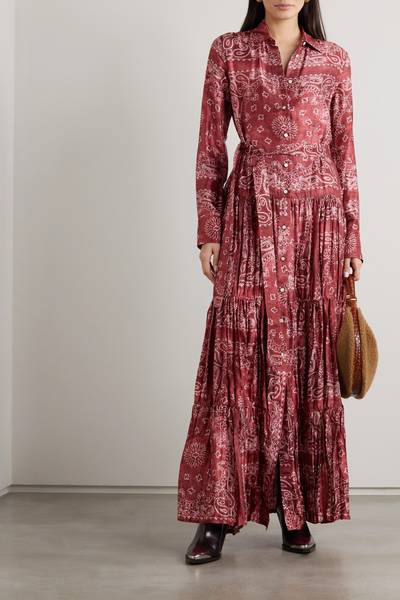 Golden Goose Belted tiered paisley-print satin-twill maxi dress outlook