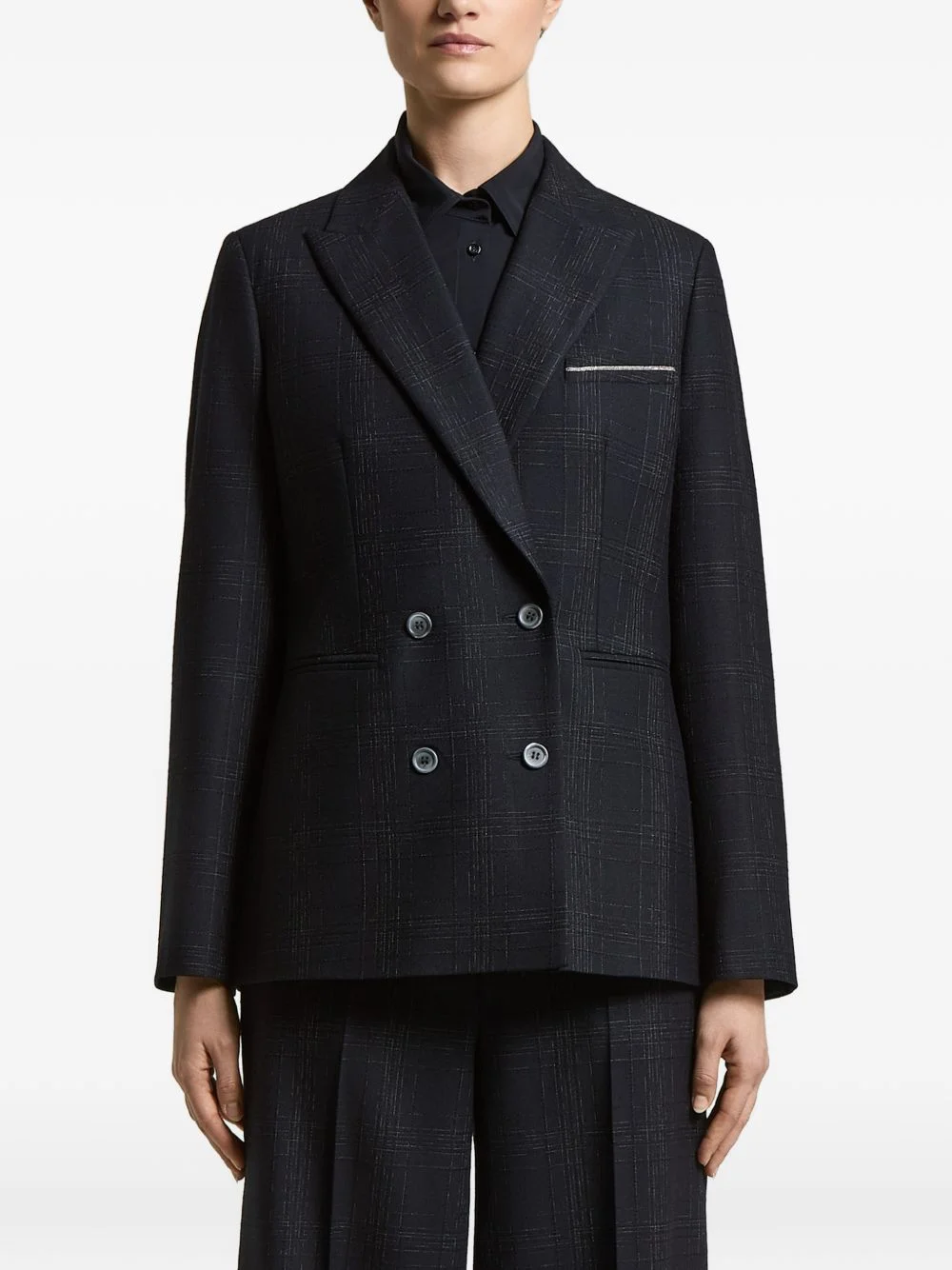 double-breasted checked jacket - 1