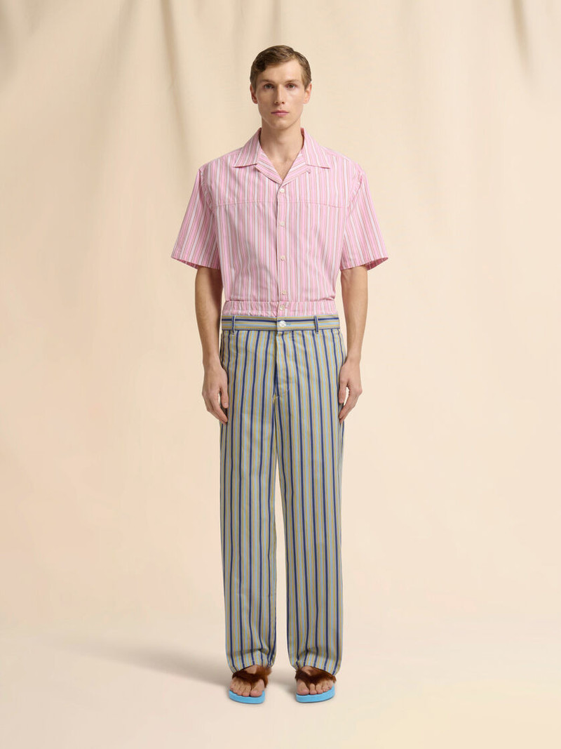 Marni GREEN STRIPED POPLIN TROUSERS WITH TROMPE-L’ŒIL EFFECT outlook