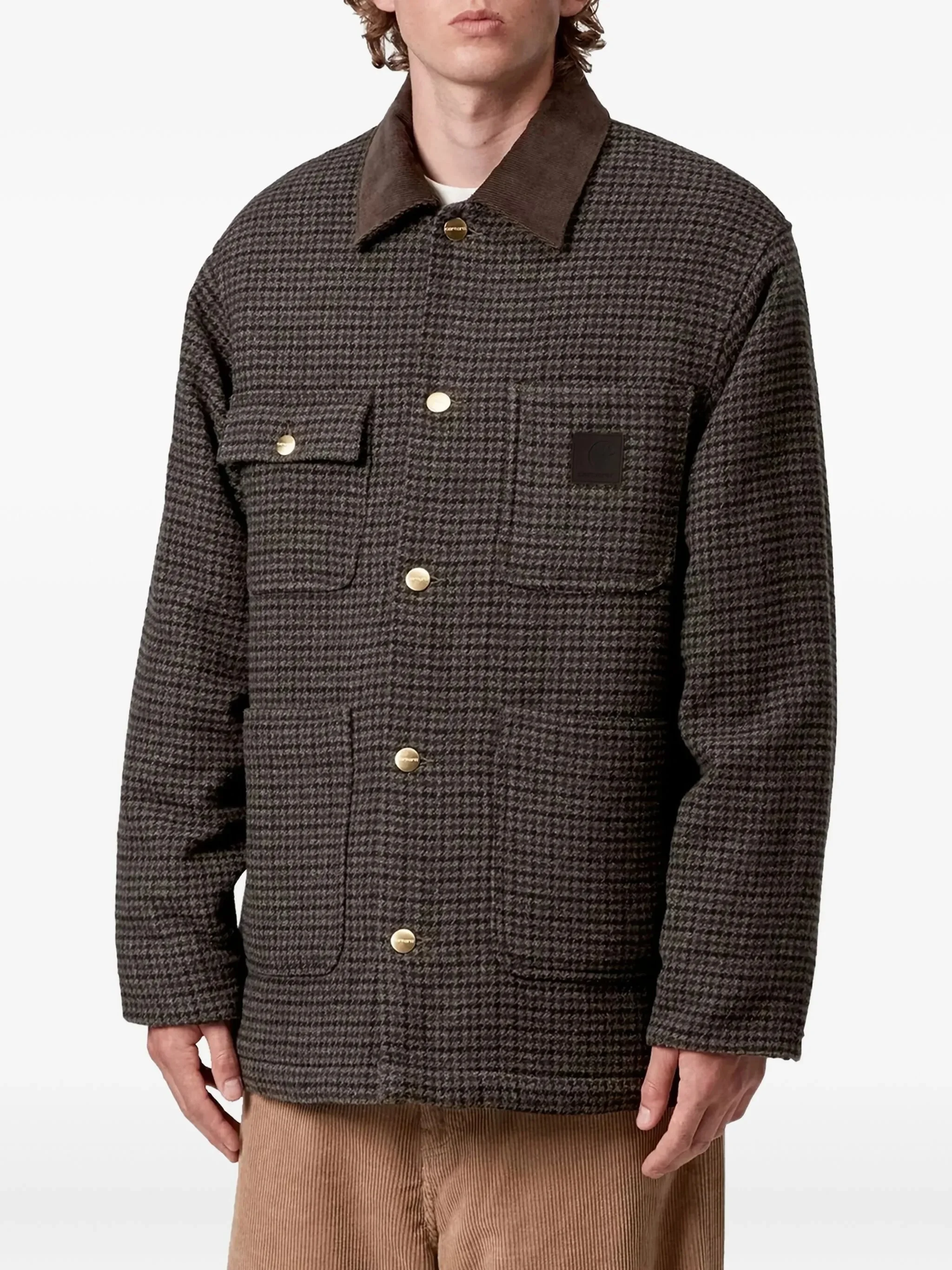 【新品タグ付き】I_am corduroy collar check coat Carhartt Carhartt Corduroy-collar Check Single-breasted Coat