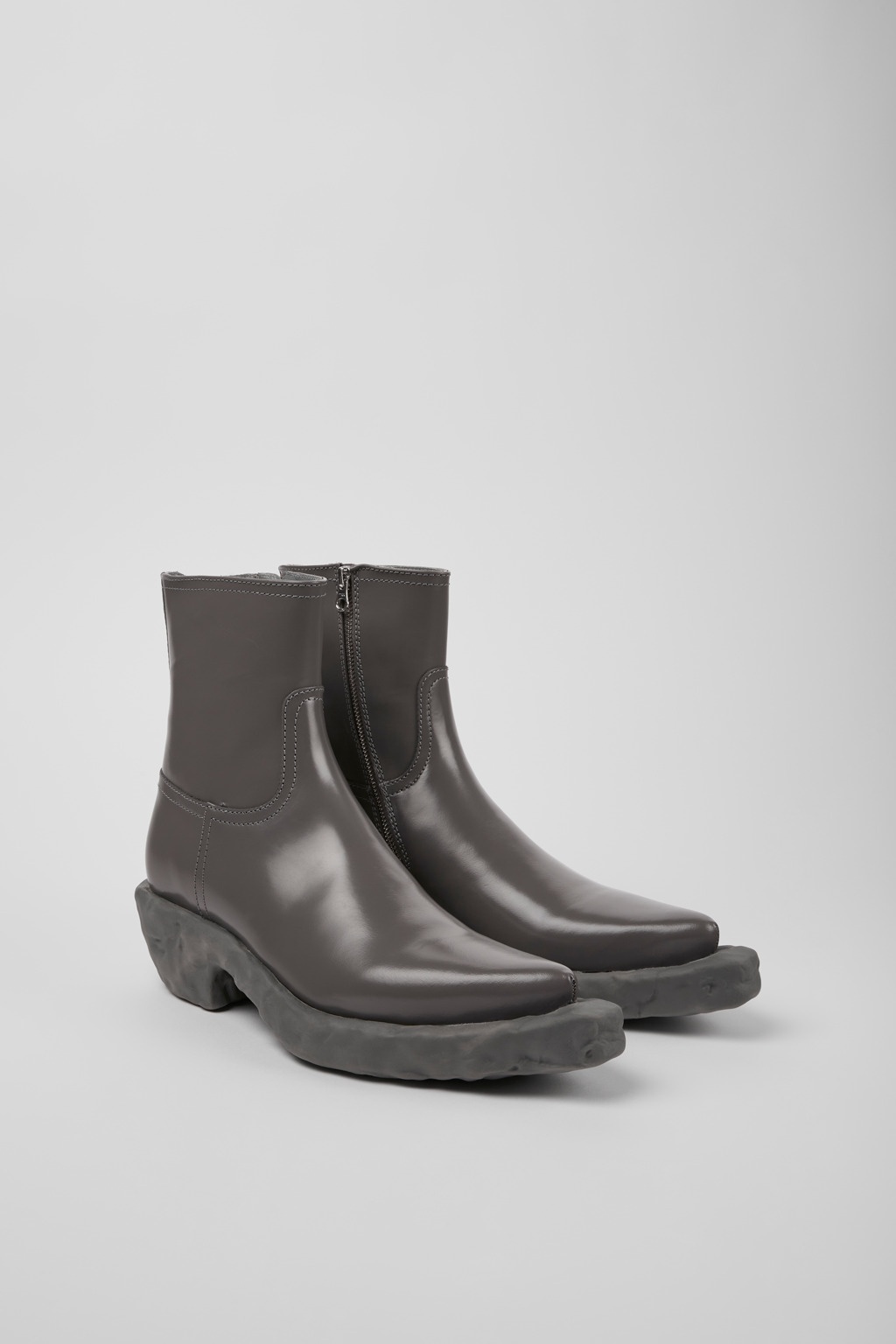 Gray leather boots - 2