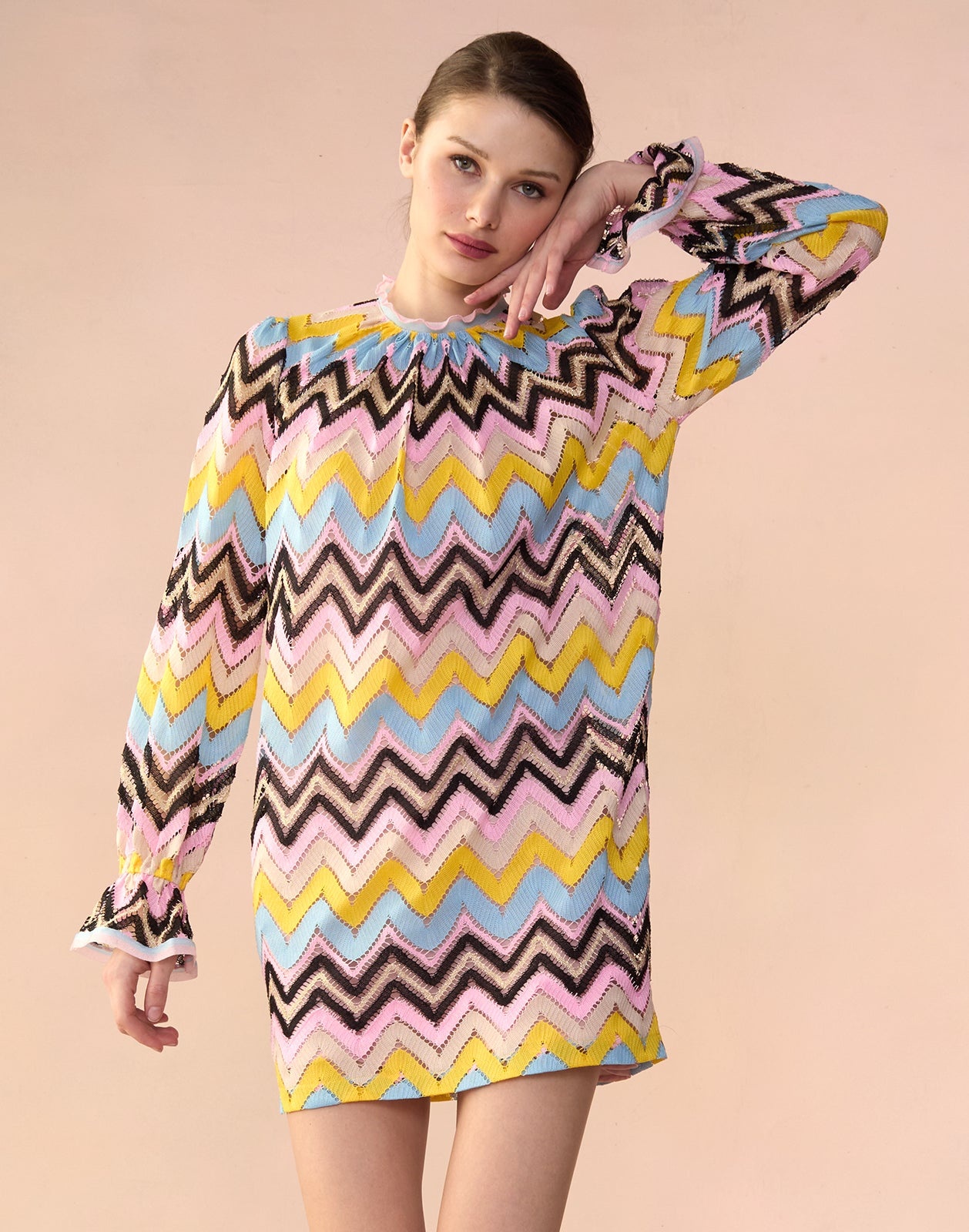 Zigzag Knit Shift Dress - 1