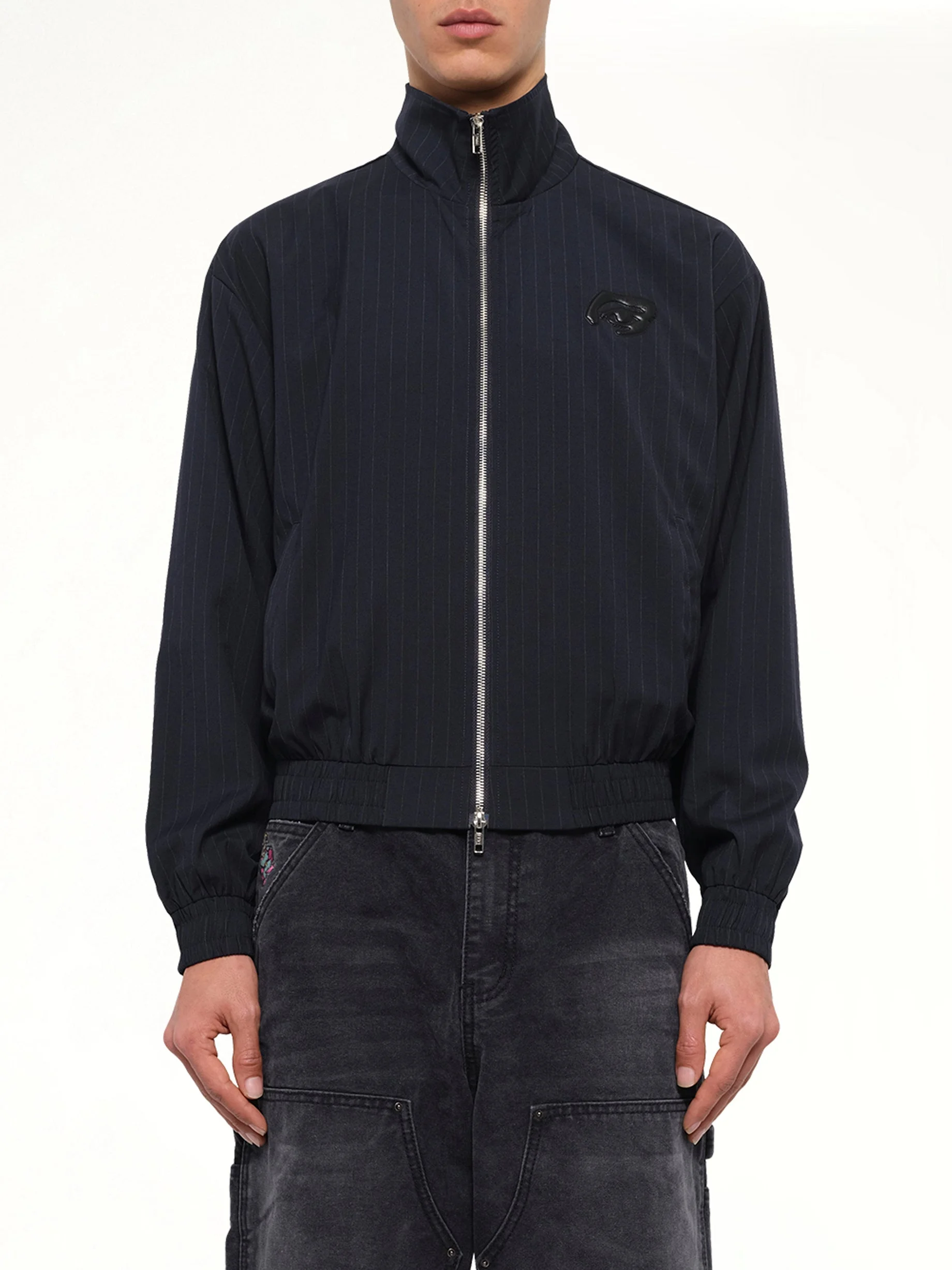 Eye Patch Pinstripe Tracksuit Jacket in Off White - 1