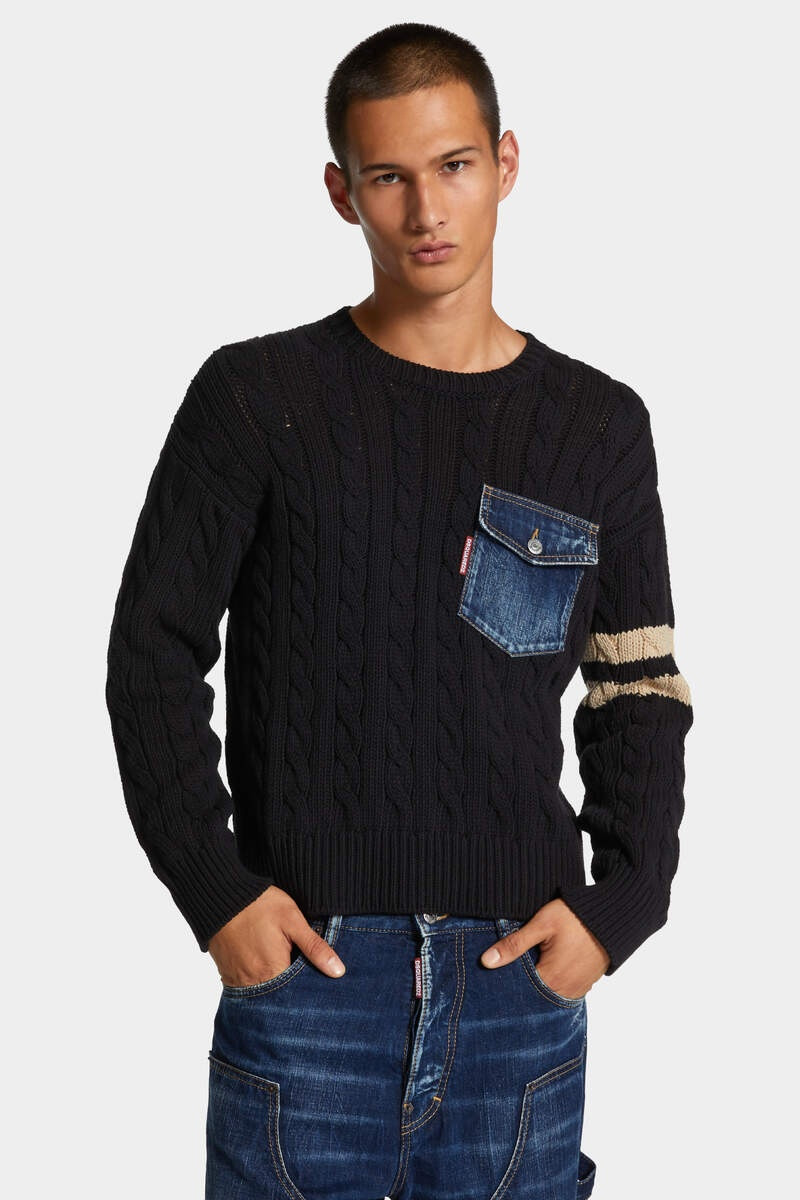 DENIM DETAIL KNIT PULLOVER 3