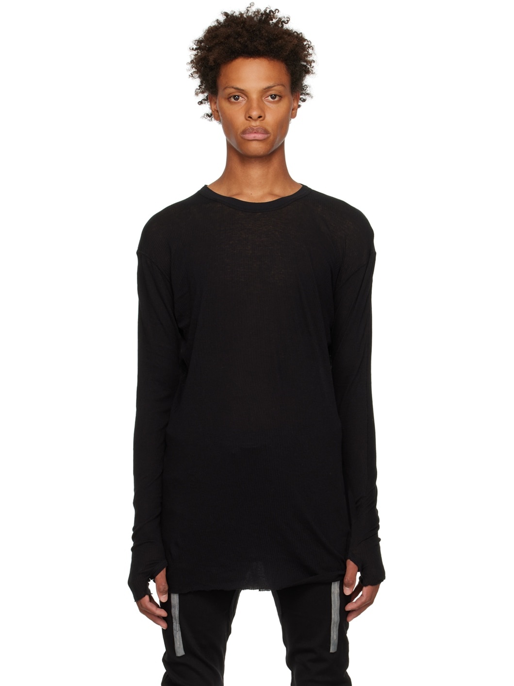 Black Object-Dyed Long Sleeve T-Shirt - 1