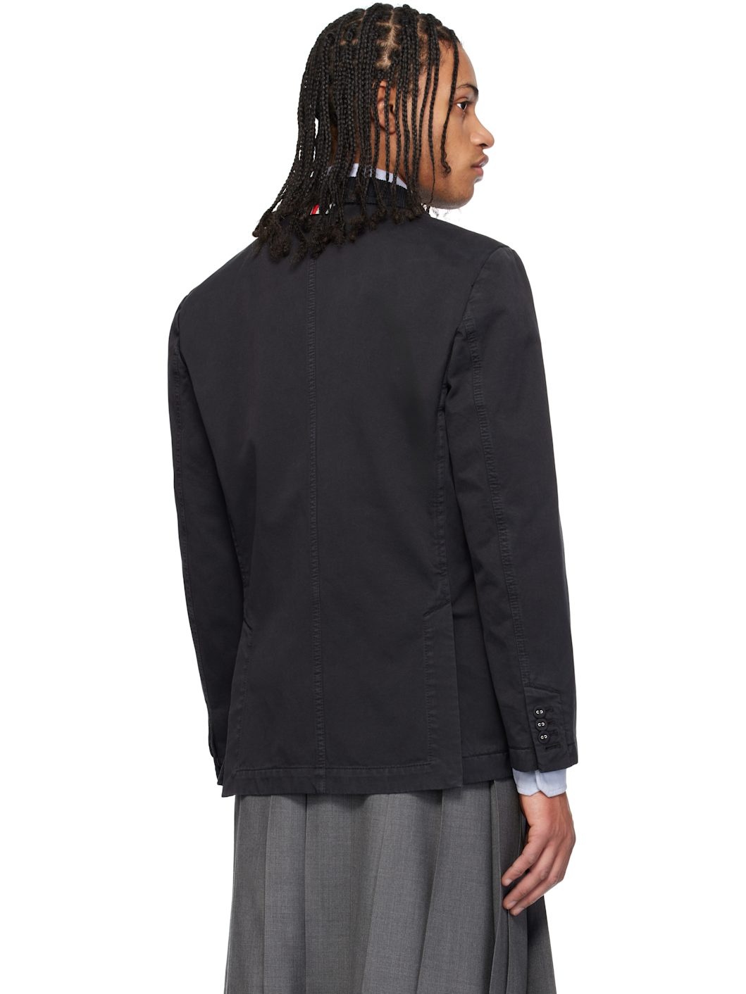 Black Cotton Twill Cutaway Blazer - 3
