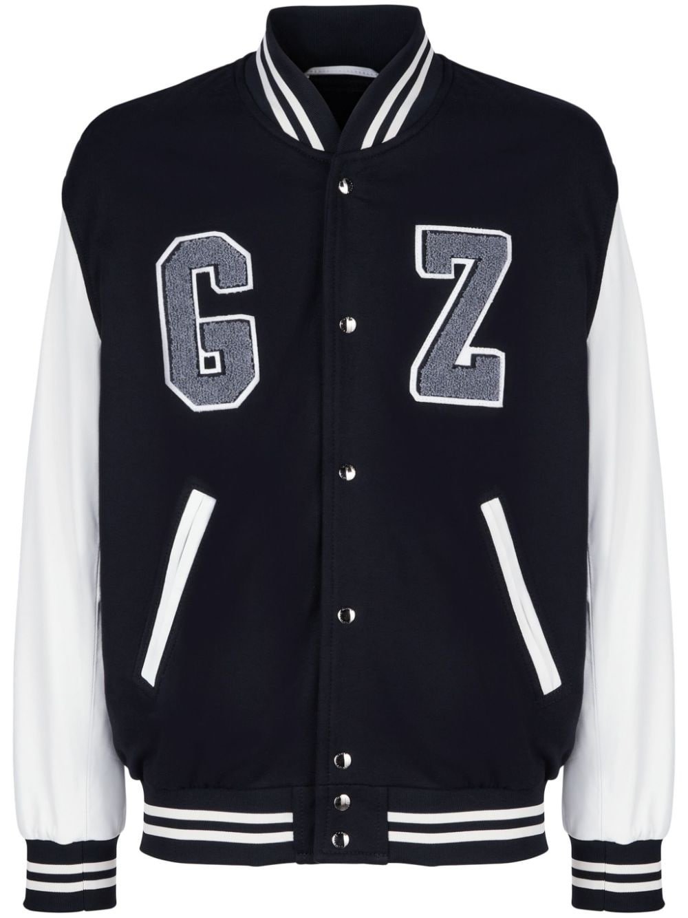 flocked-logo varsity bomber jacket - 1