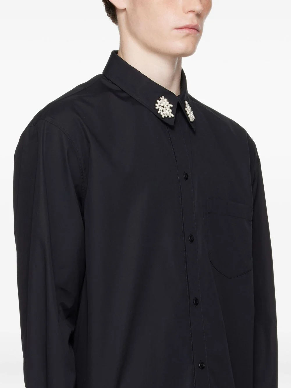 faux pearl-embellished shirt - 1