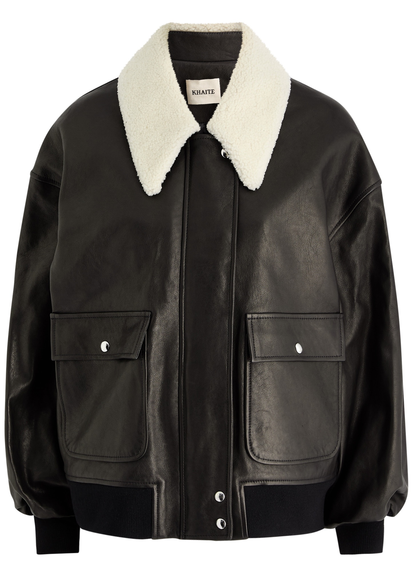 KHAITE Shellar shearling-trimmed leather bomber jacket