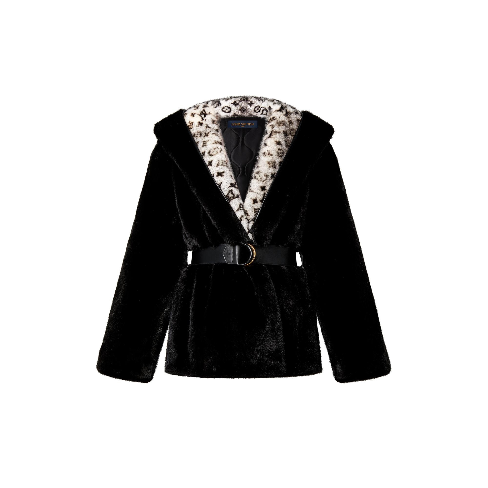 Monogram Mink Hooded Wrap Coat - 1