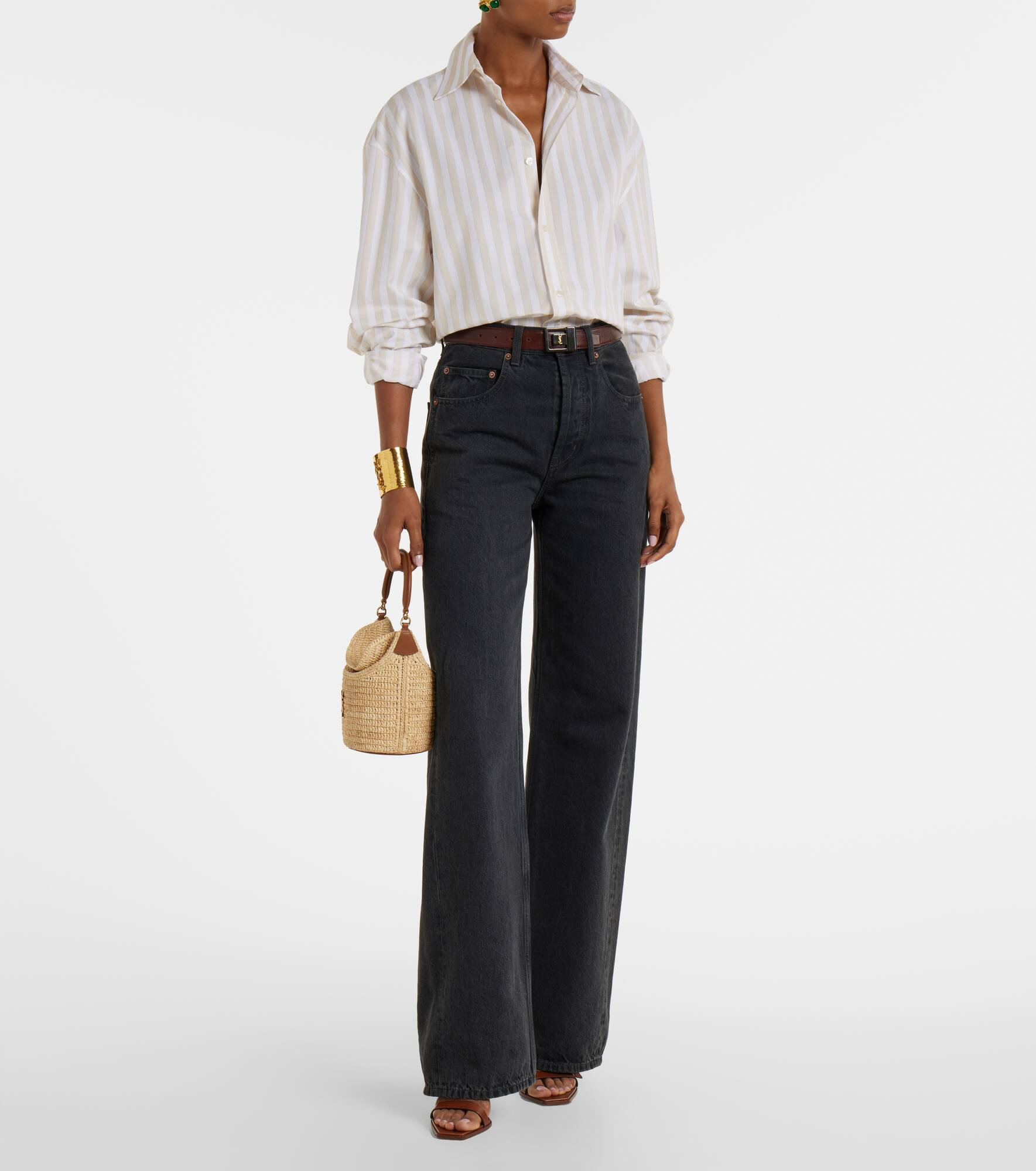 Gaby leather-trimmed raffia bucket bag - 5