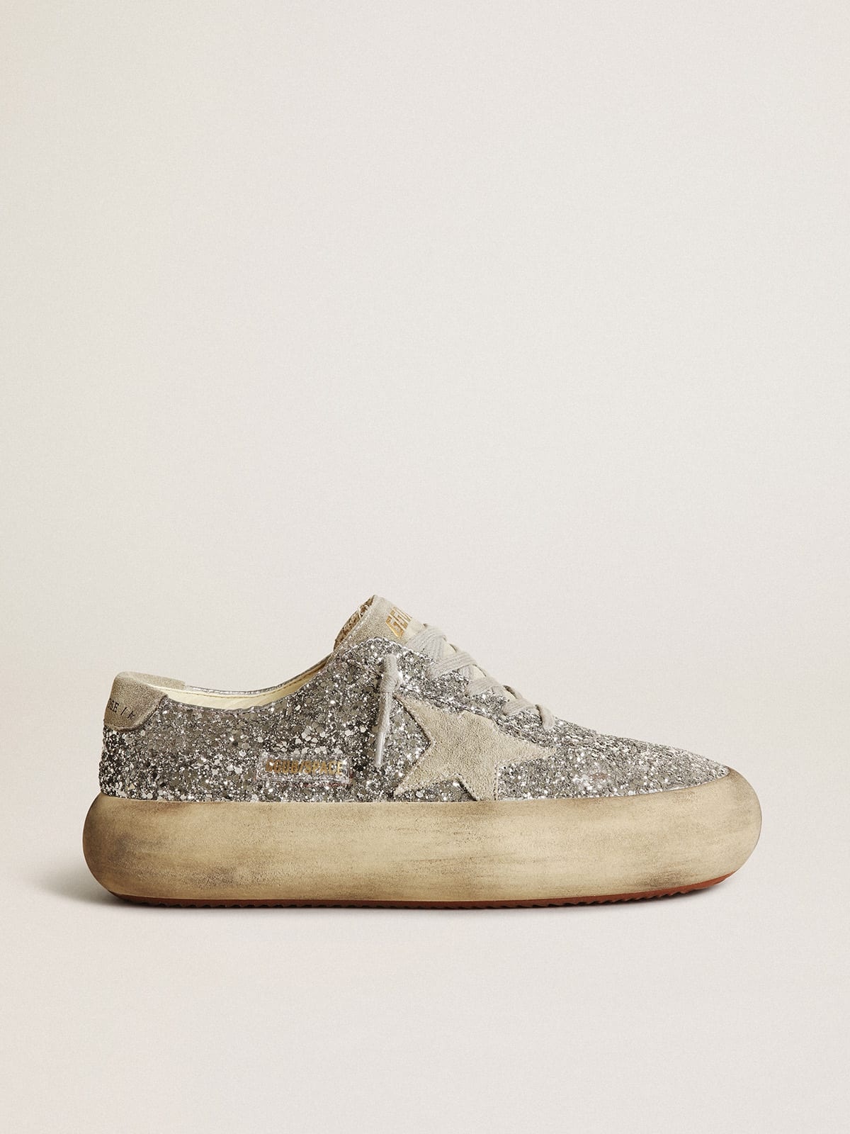 Space-Star shoes in silver glitter with ice-gray suede star and heel tab - 1