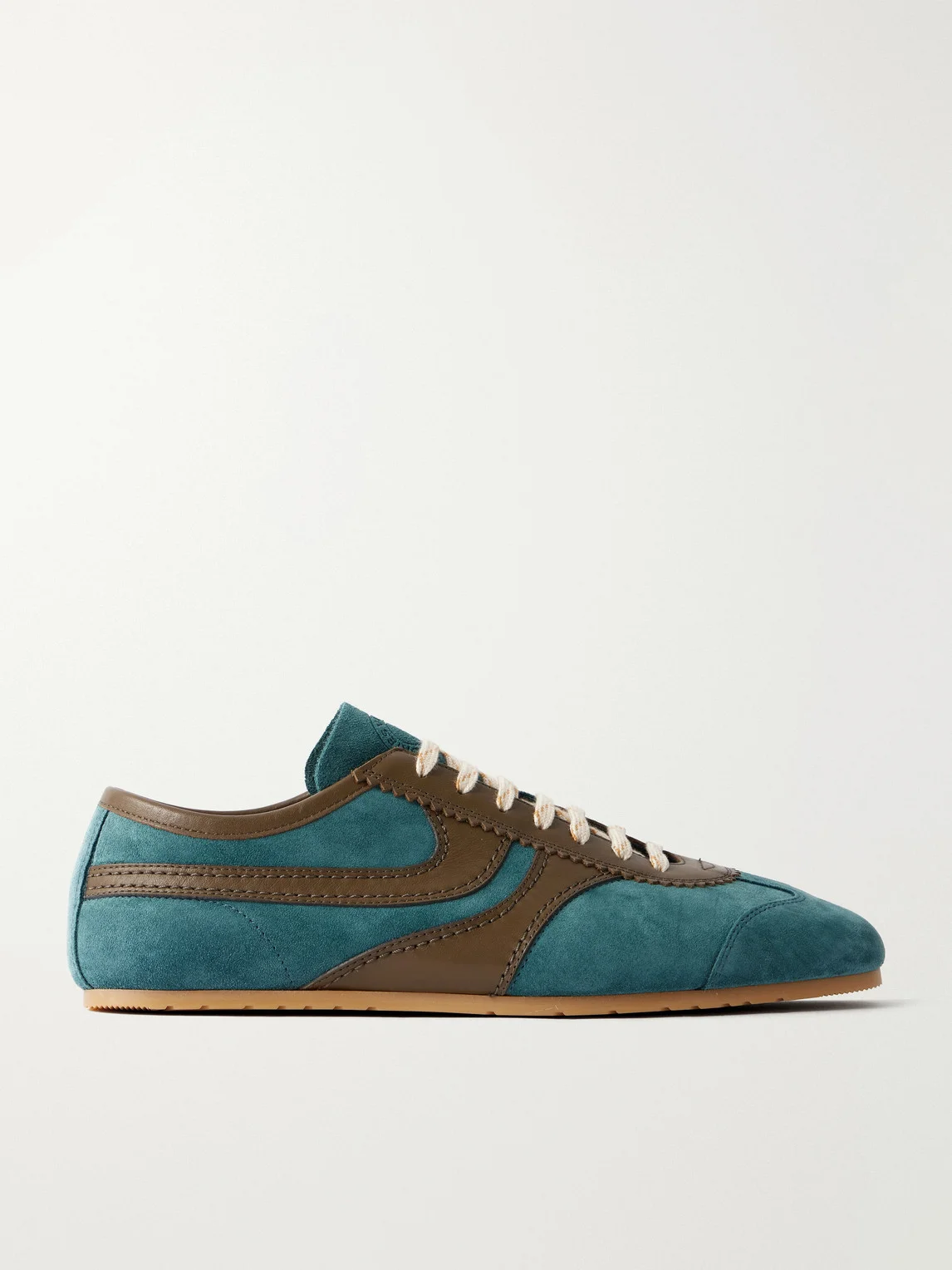 Leather-Trimmed Suede Sneakers - 1