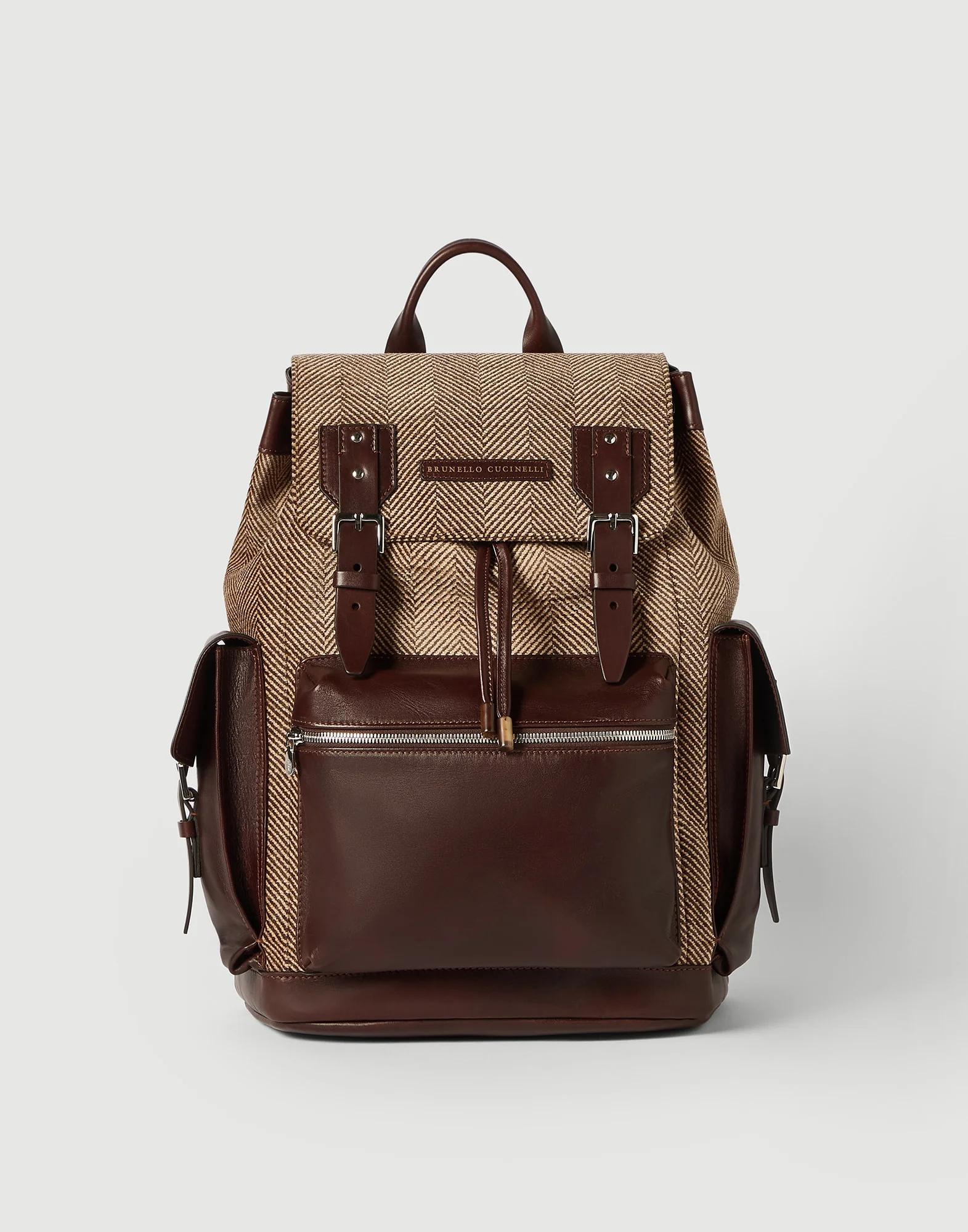 Burnished calfskin and chevron-effect techno fabric city backpack - 1
