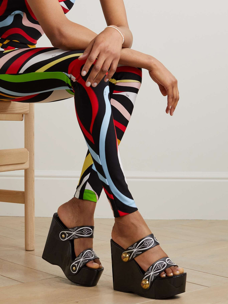 PUCCI Embellished embroidered leather wedge sandals outlook