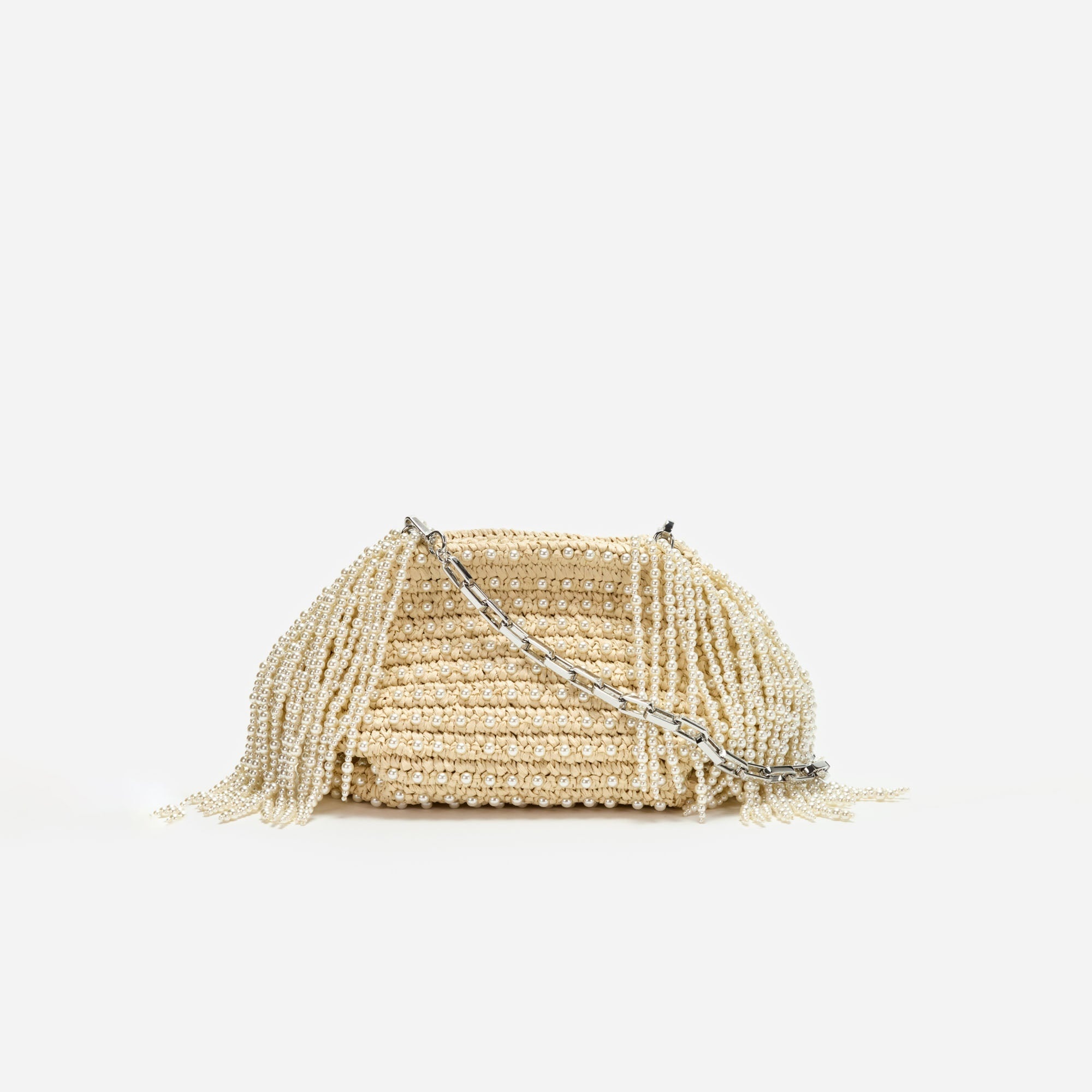 Raffia Pearl Fringe Clutch - 4