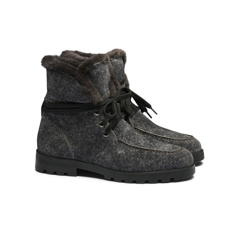 Santoni Women's grey suede ankle boot with fur outlook