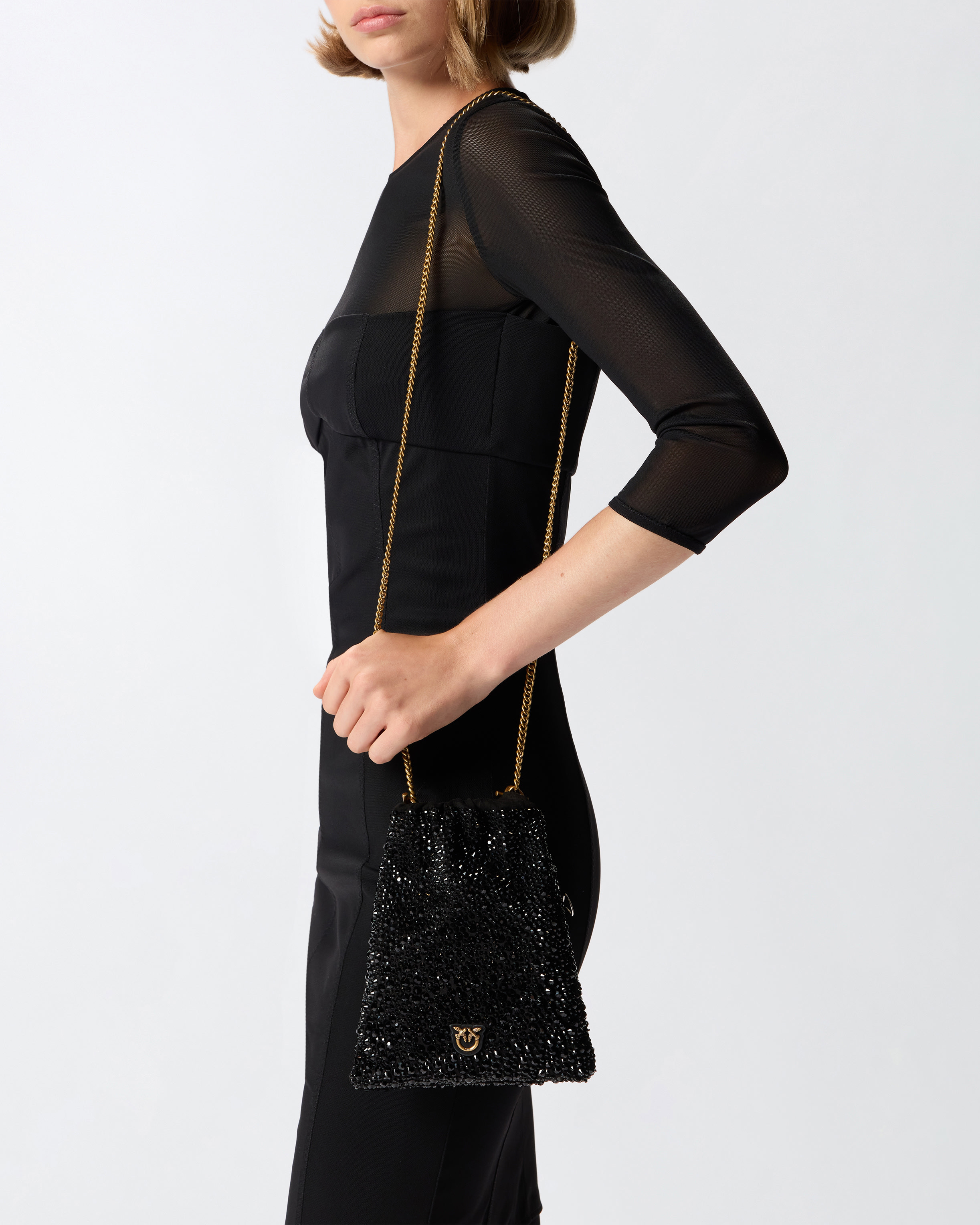 BABY SLOUCHY BAG FULLY RHINESTONED SHOULDER POUCH - 6